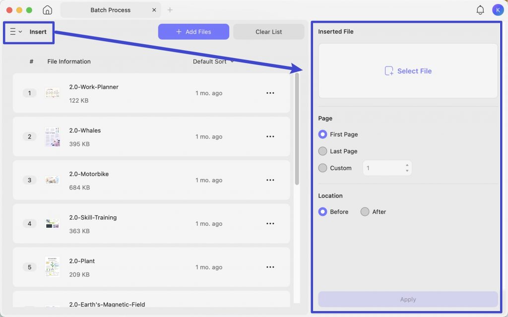 add files for batch insert updf mac