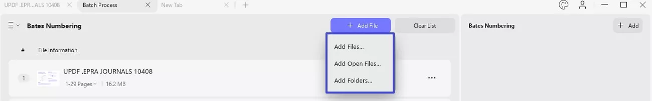 add files to batch numbering updf windows 2