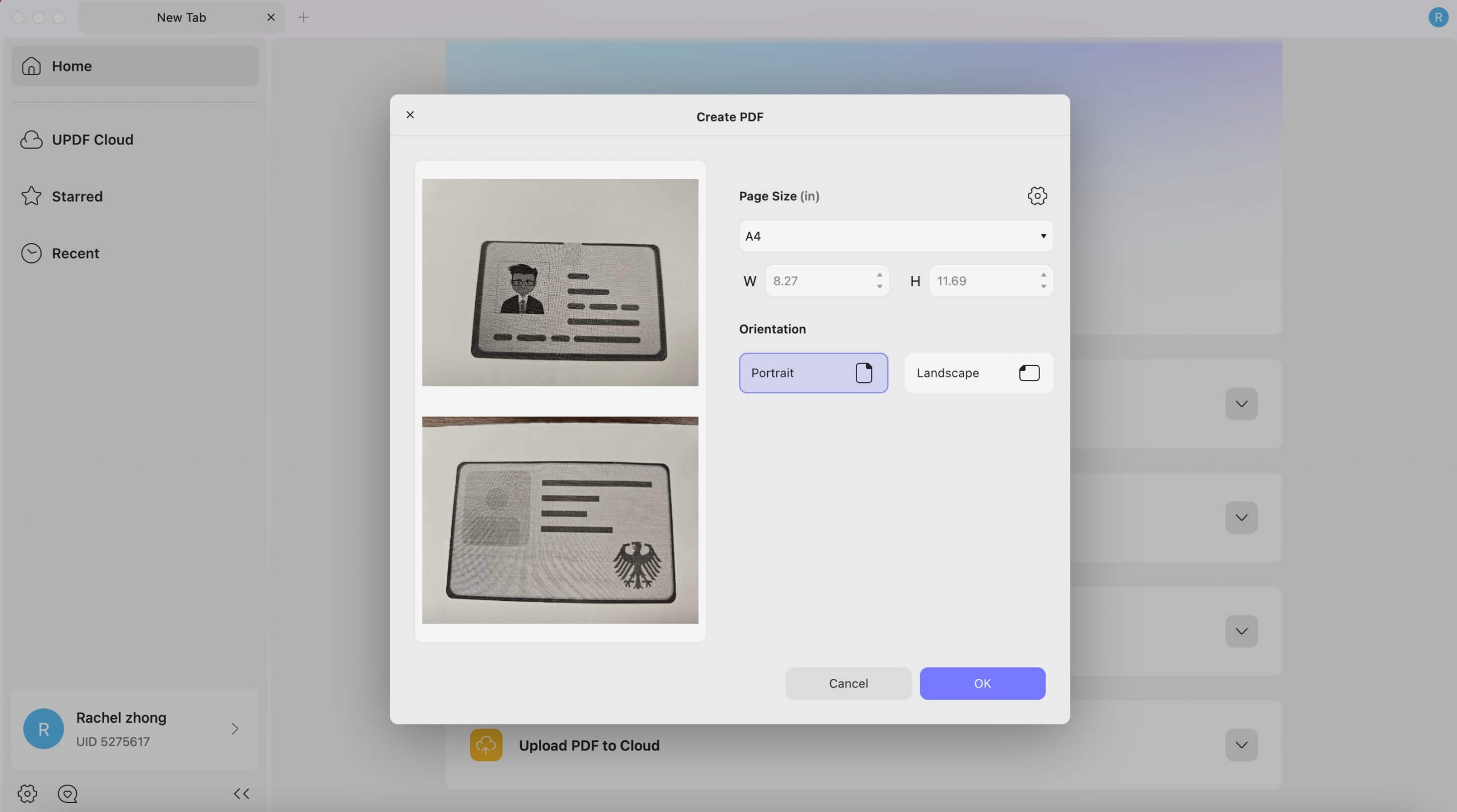 إضافة صور لإنشاء ملف pdf من الأعمال الورقية updf 2 mac