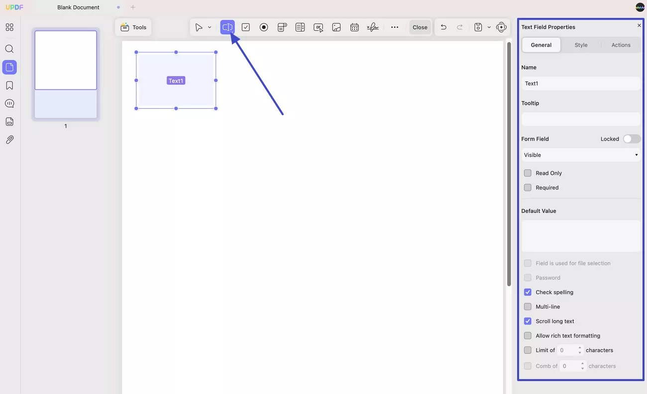 add text field box updf mac