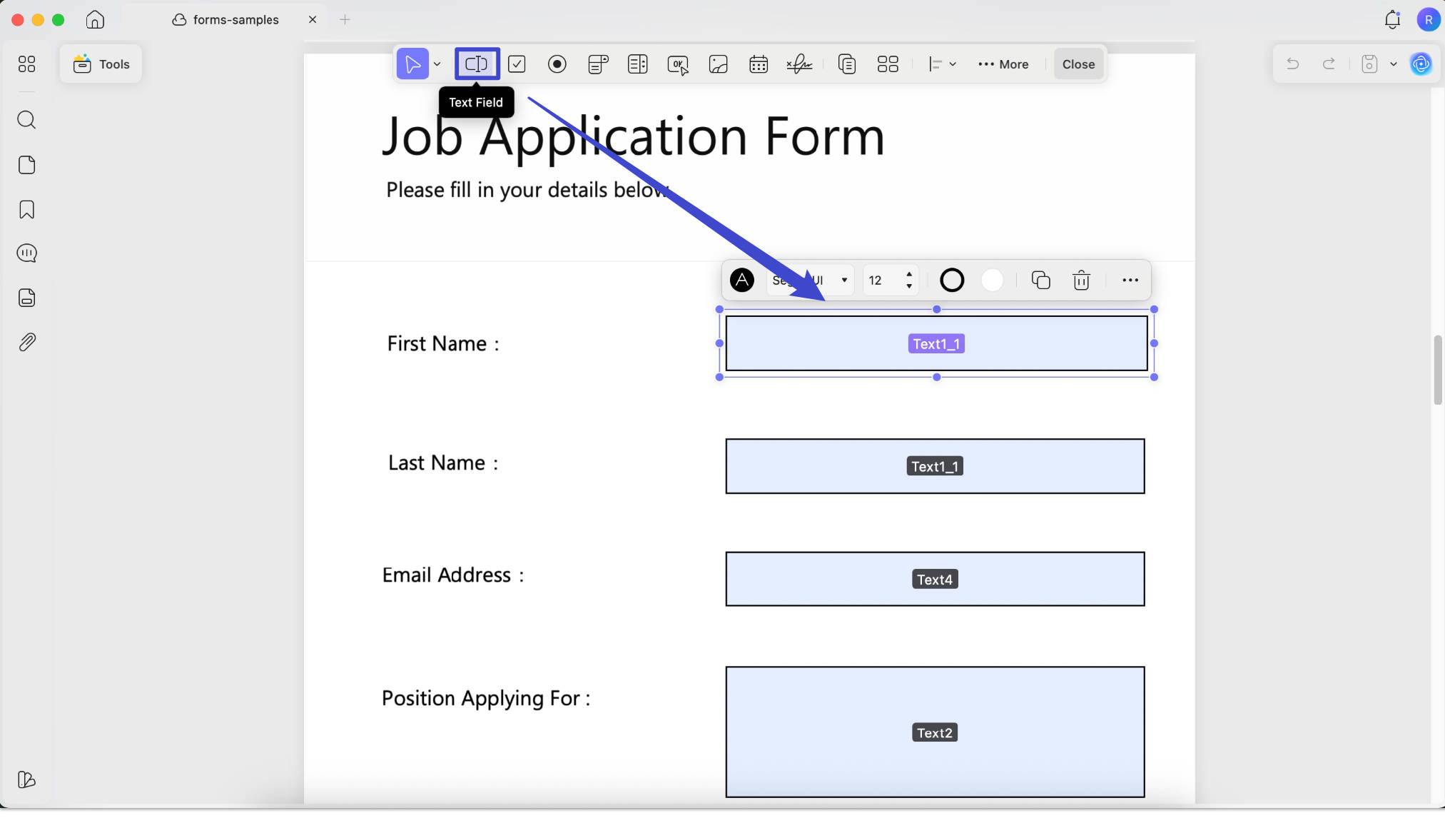 add text field box updf mac