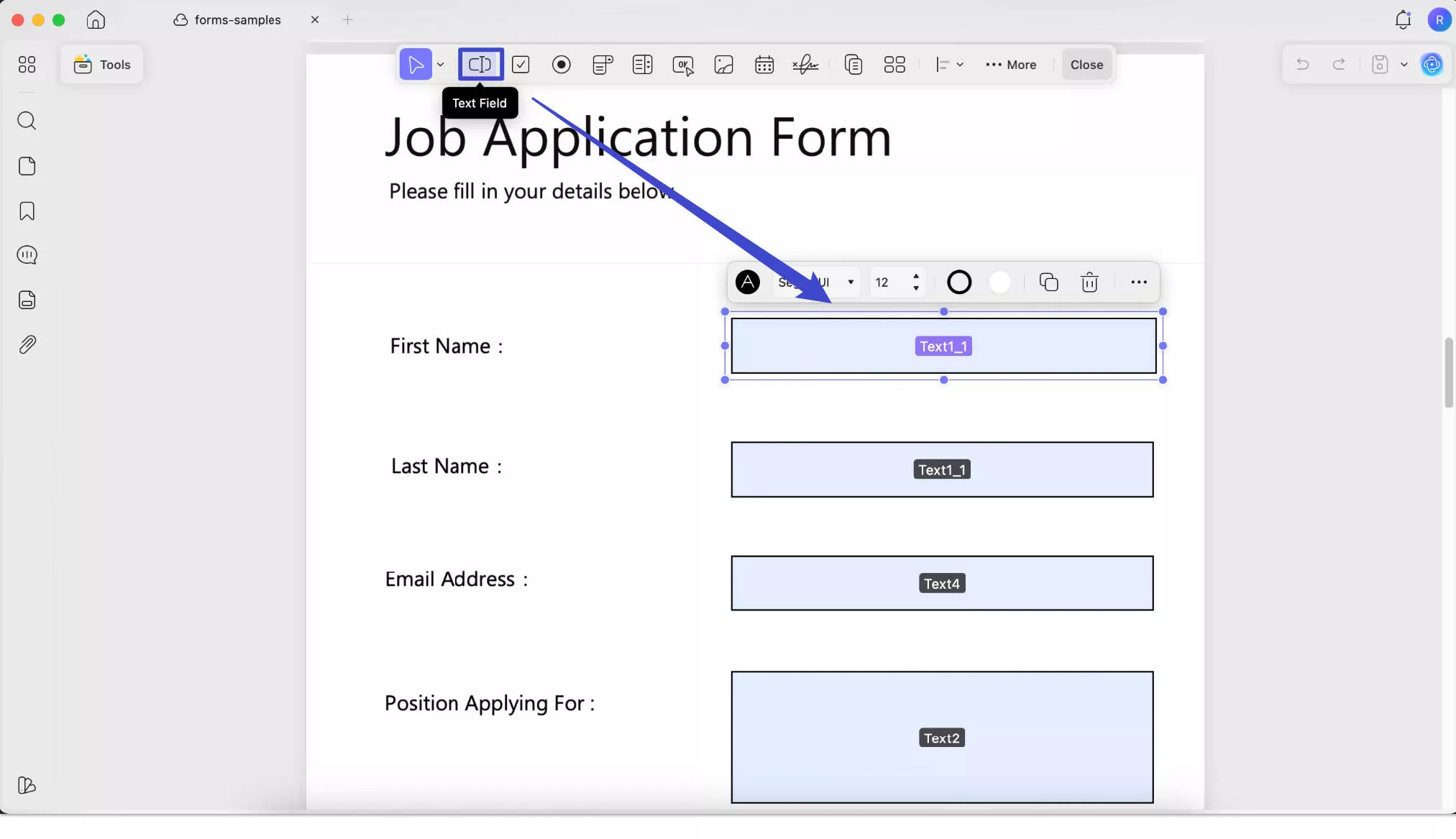 add text field box updf mac