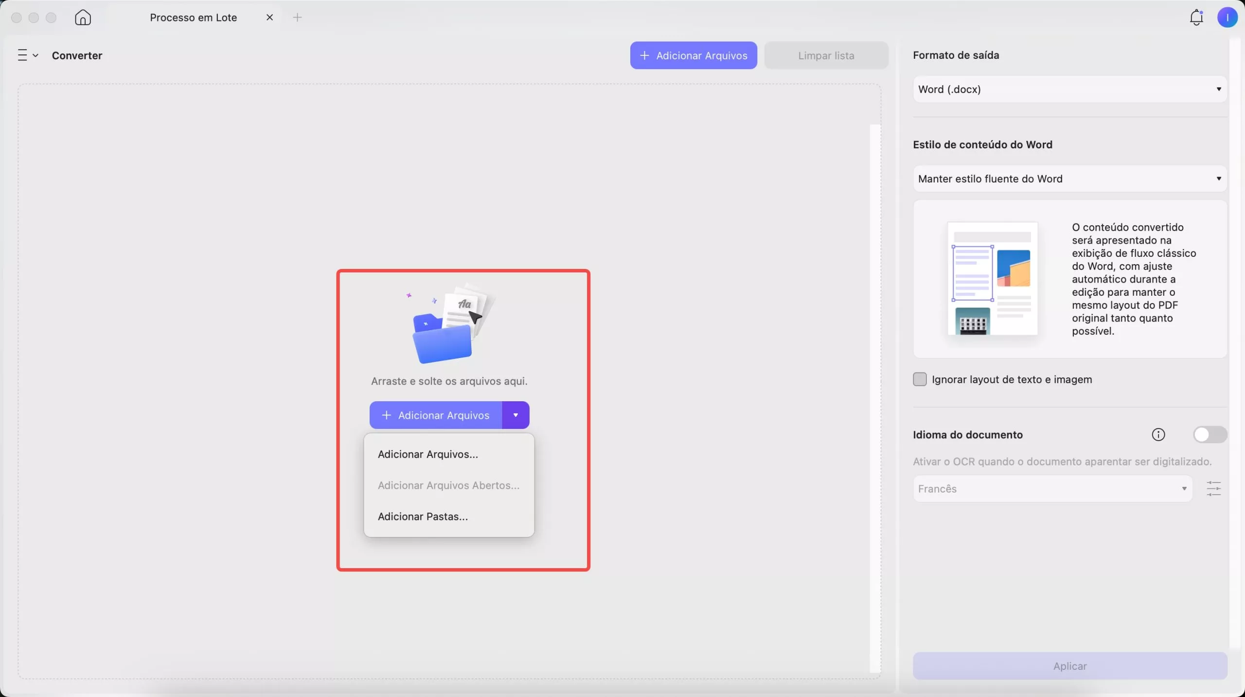 adicionar arquivos no updf mac