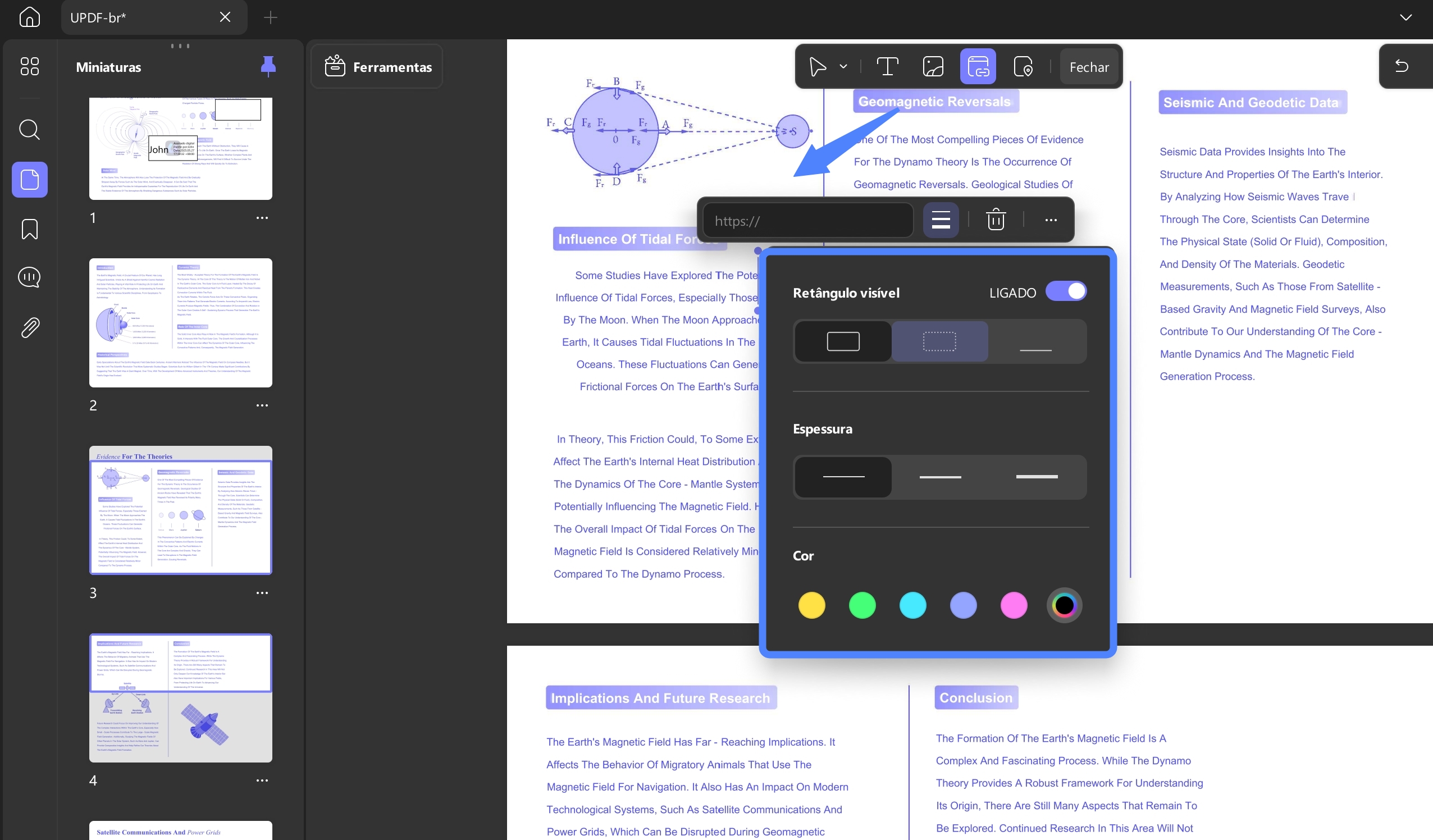 adicionar url e editar configurações de borda