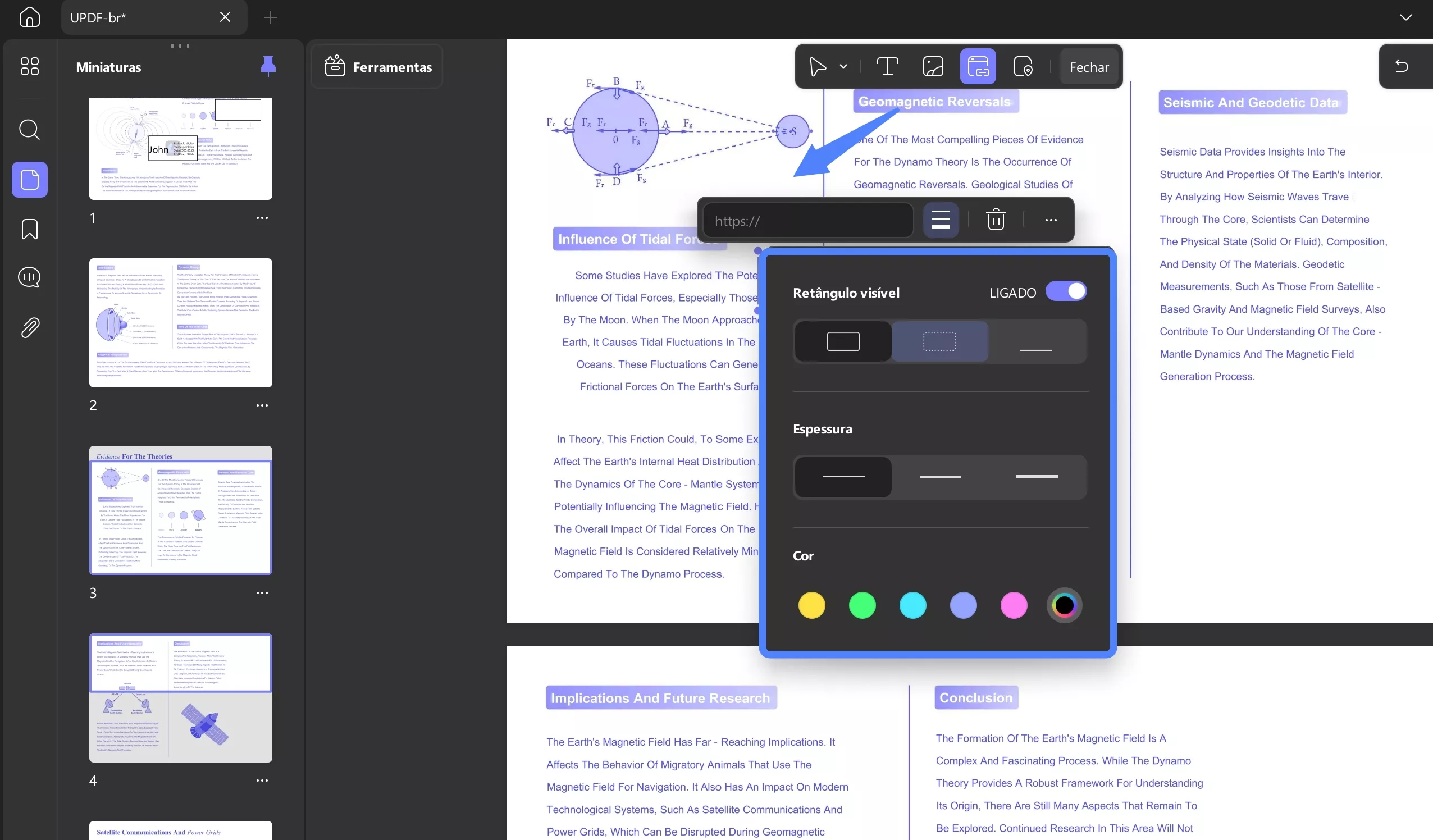 adicionar url e editar configurações de borda