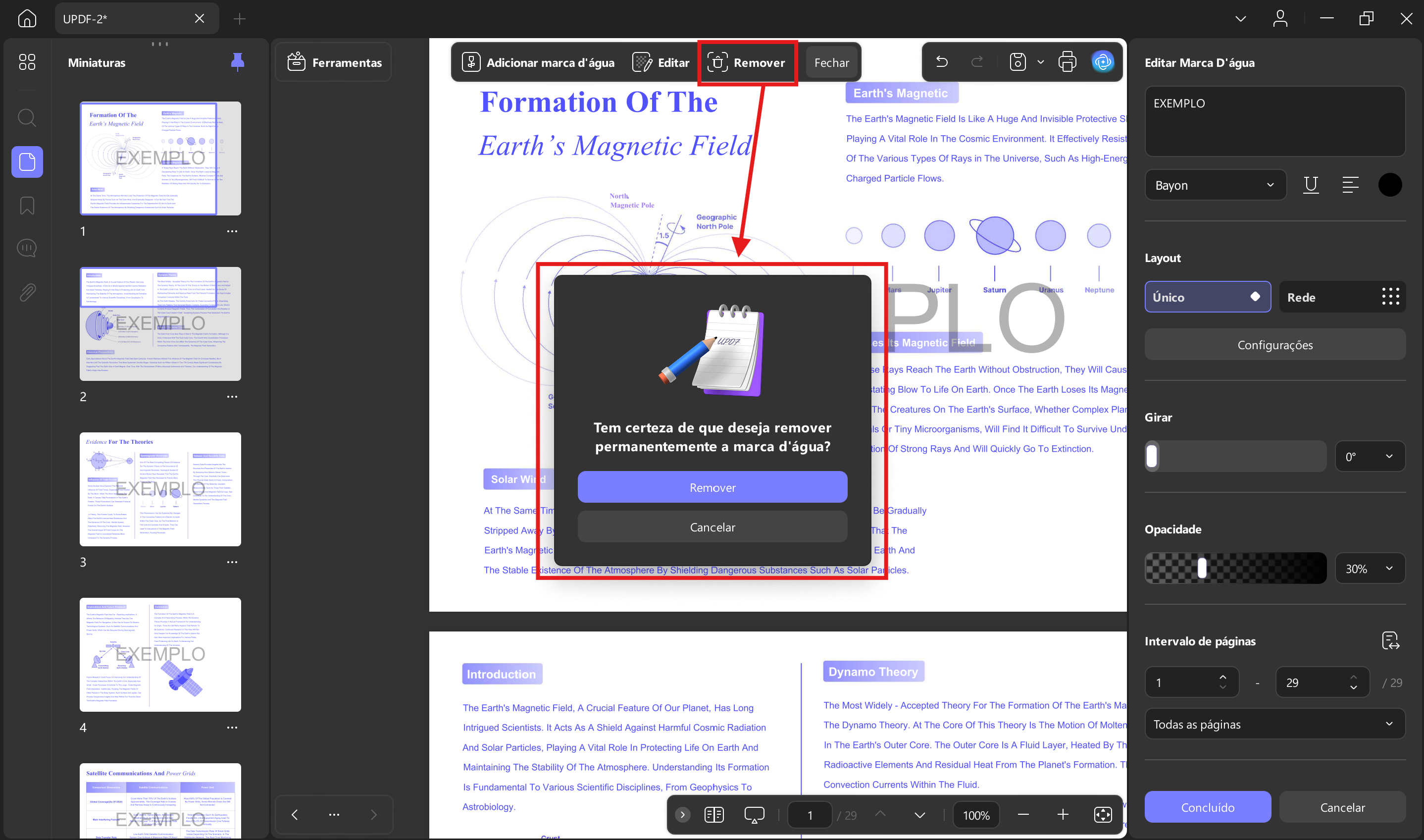 remover marca d'água de pdf updf windows