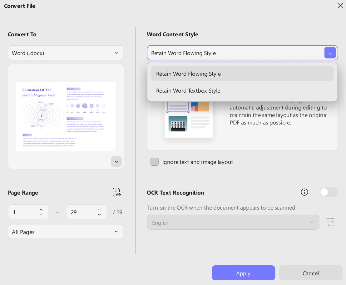 adjust convert style settings updf windows