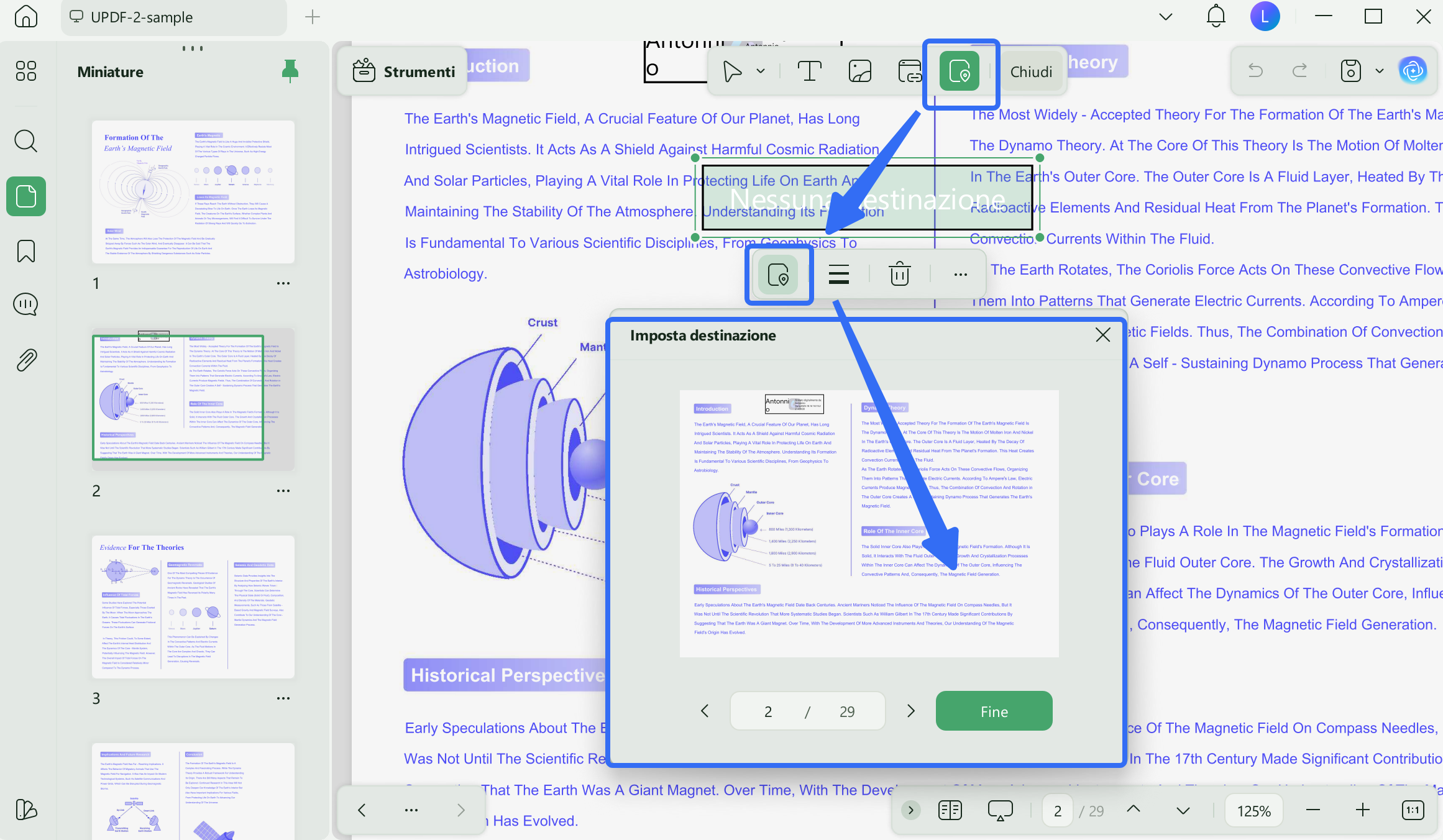 set destination of page index