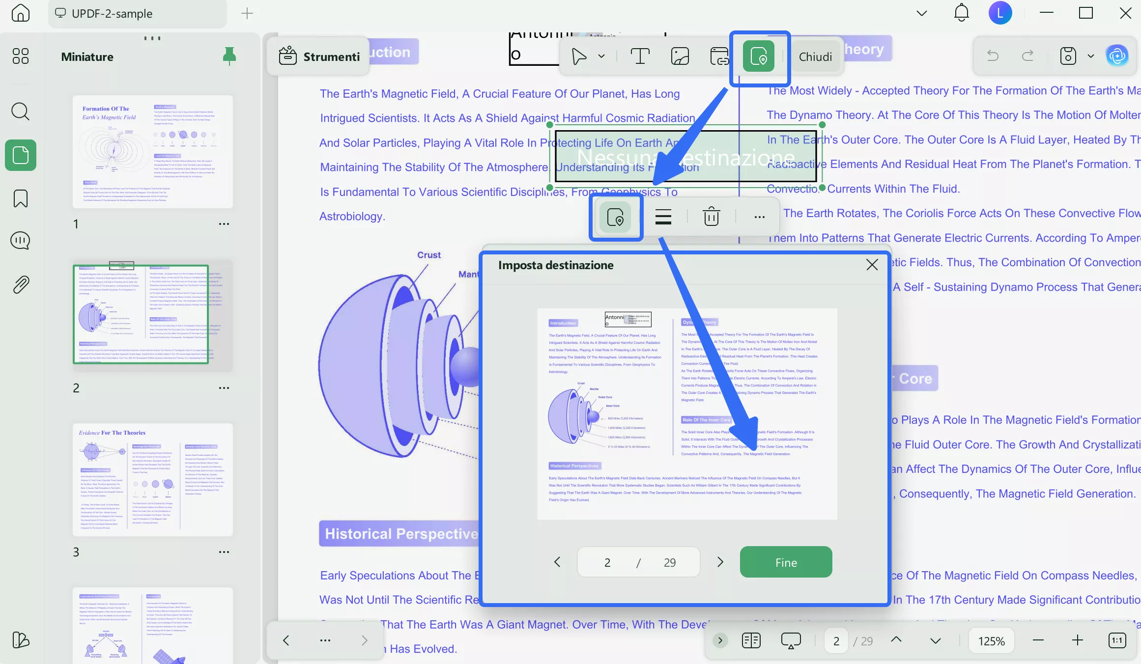 set destination of page index