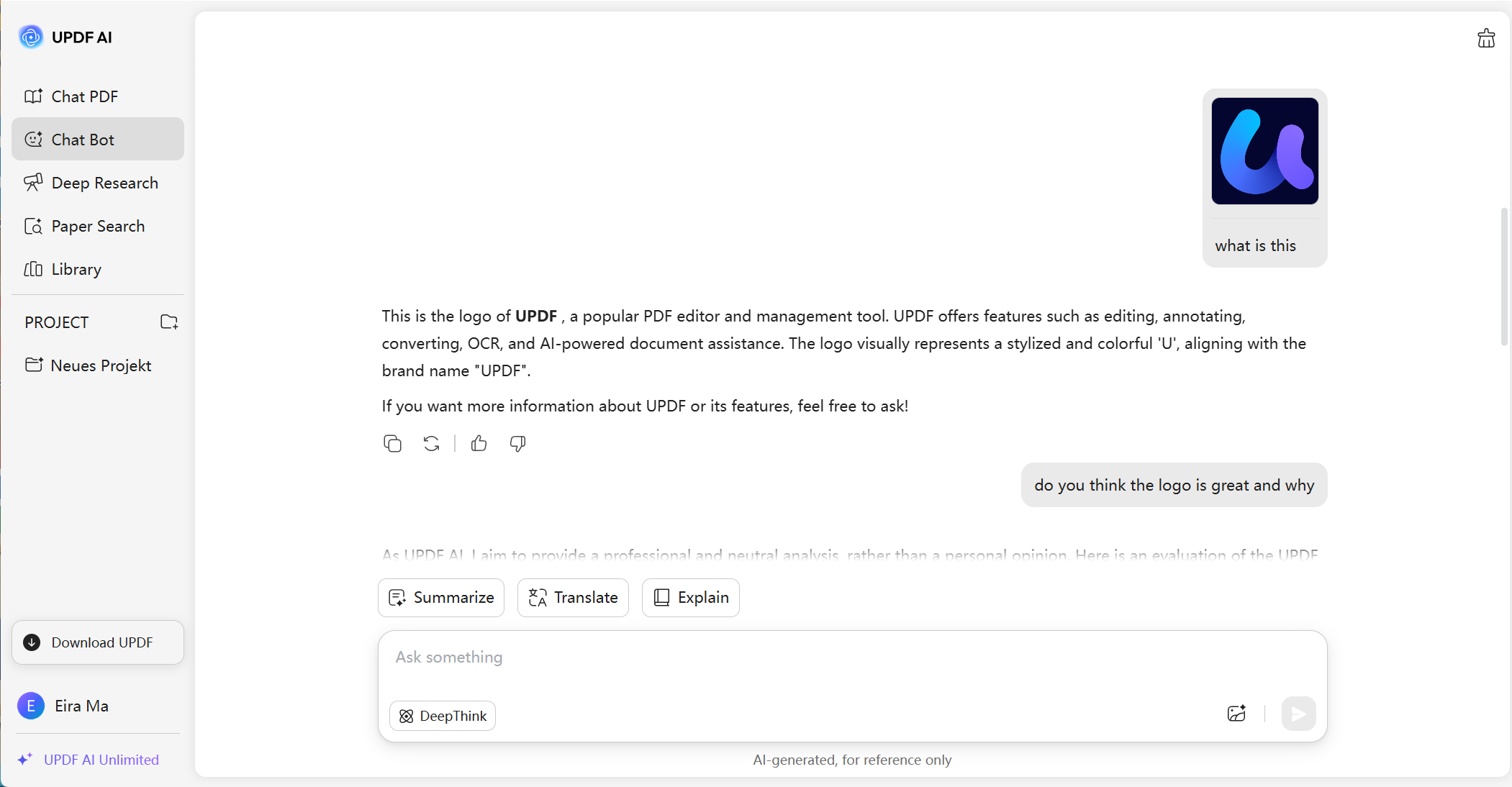 chat with image updf ai online