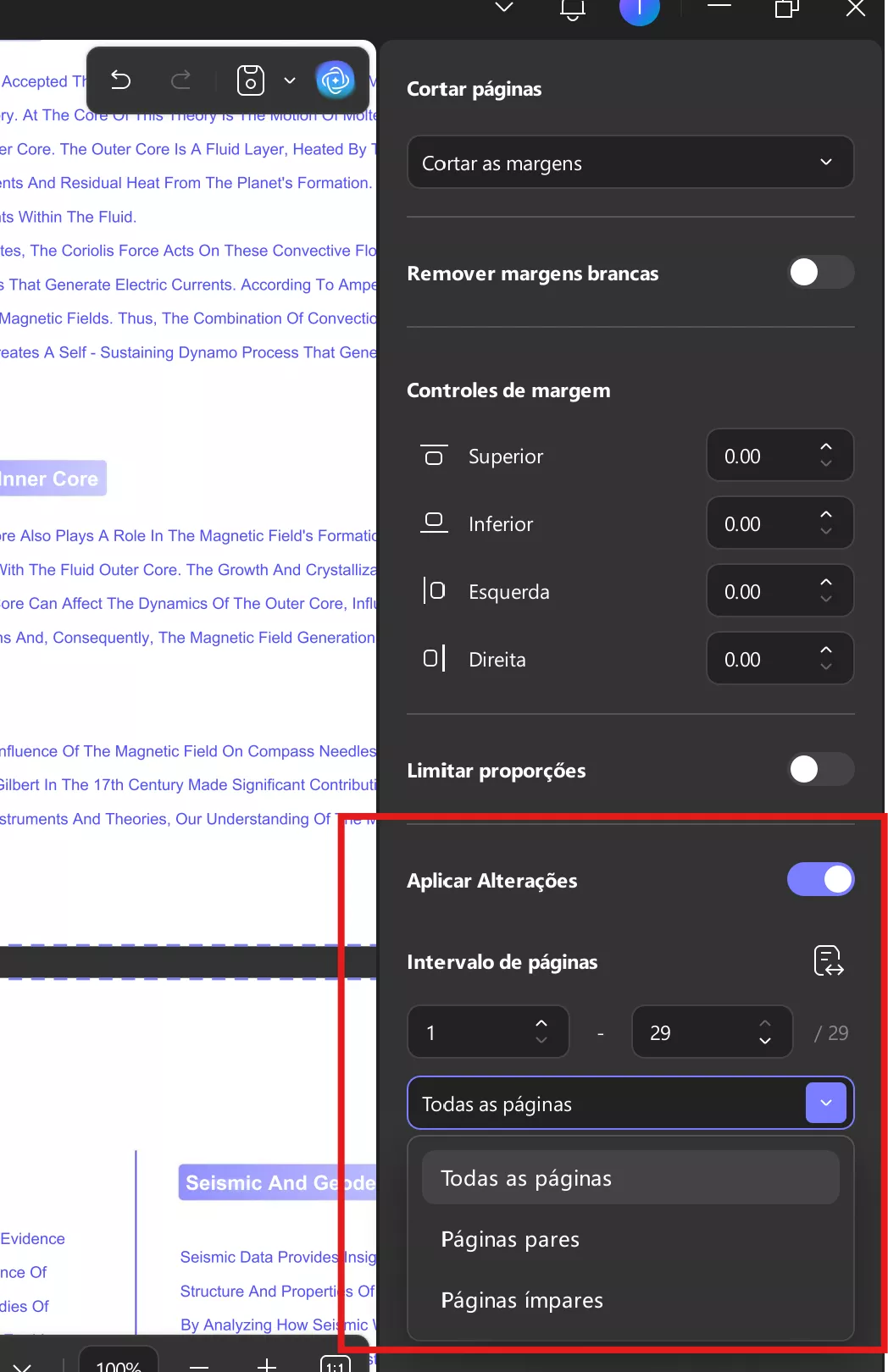 clique no botão aplicar alterações