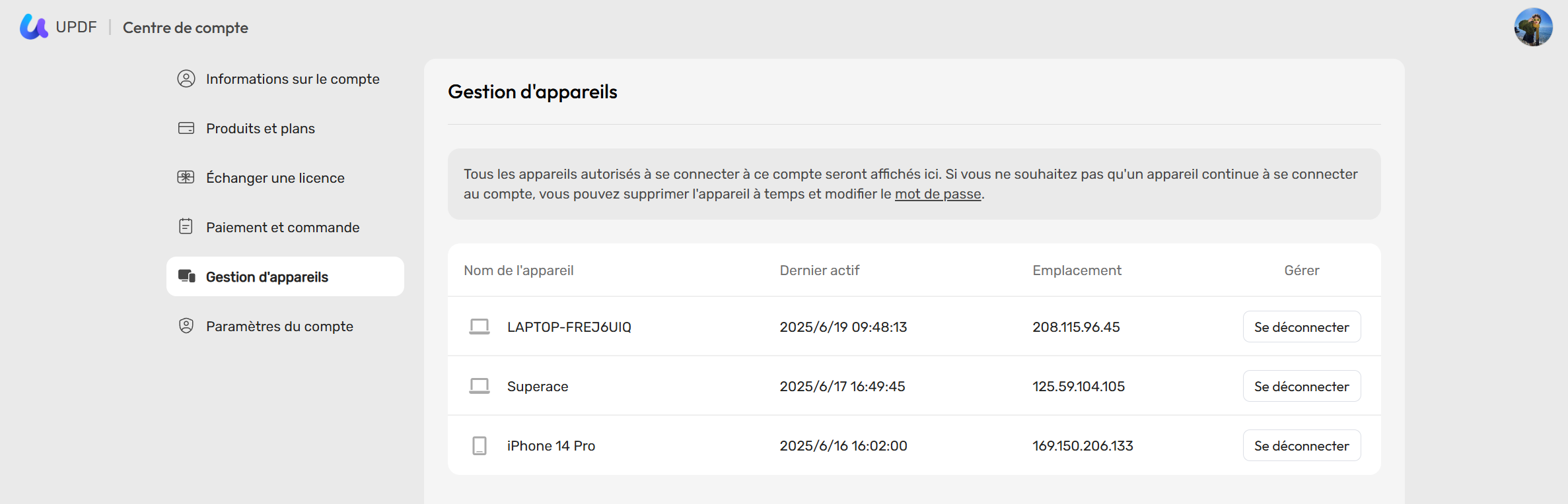 appareils de UPDF