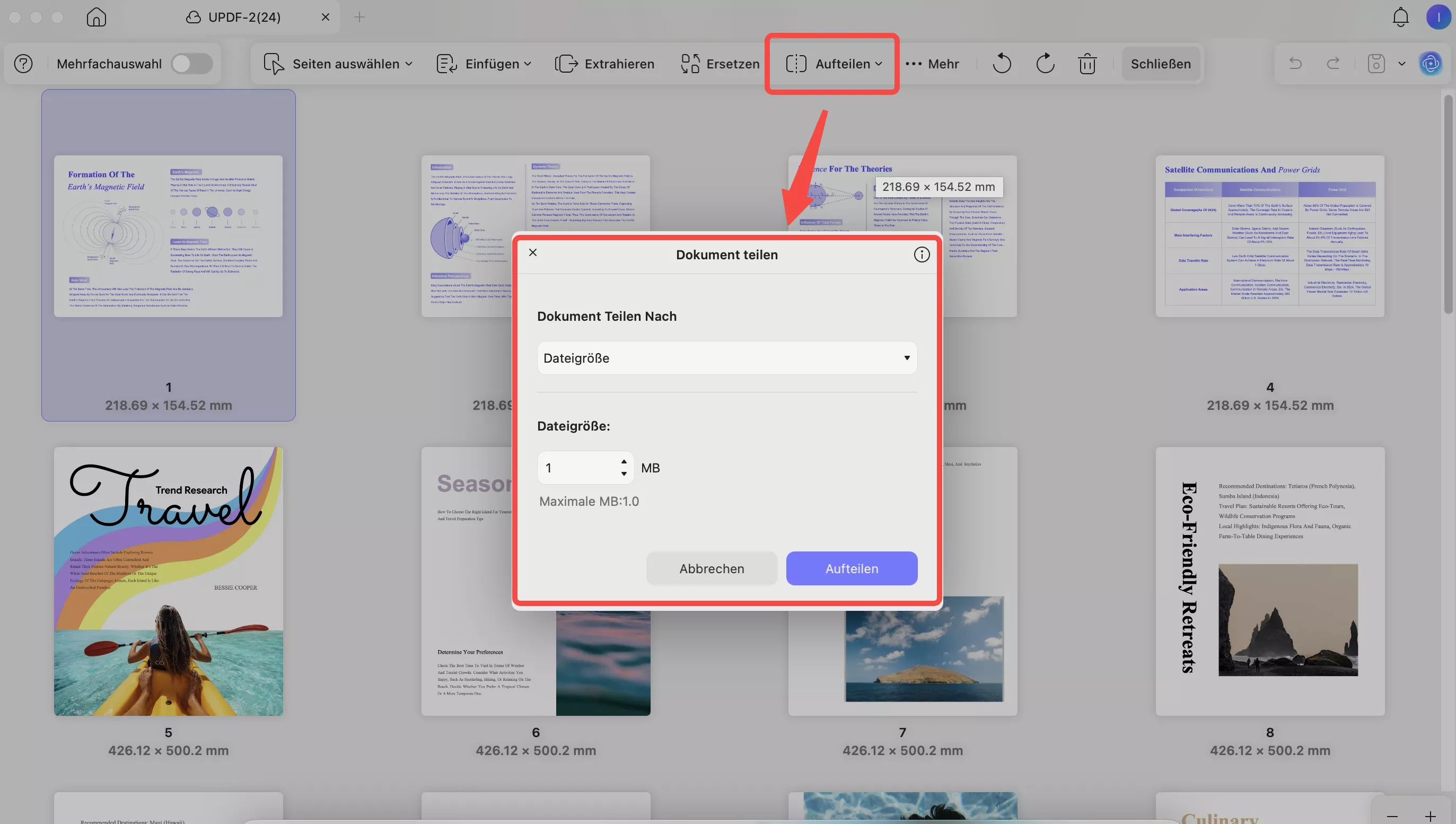 Nach Größe aufteilen