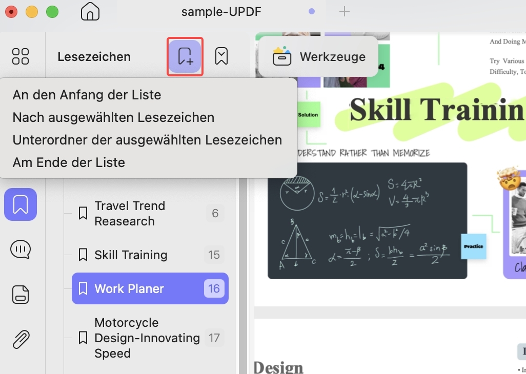 Lesezeichen zu PDF mit updf hinzufügen