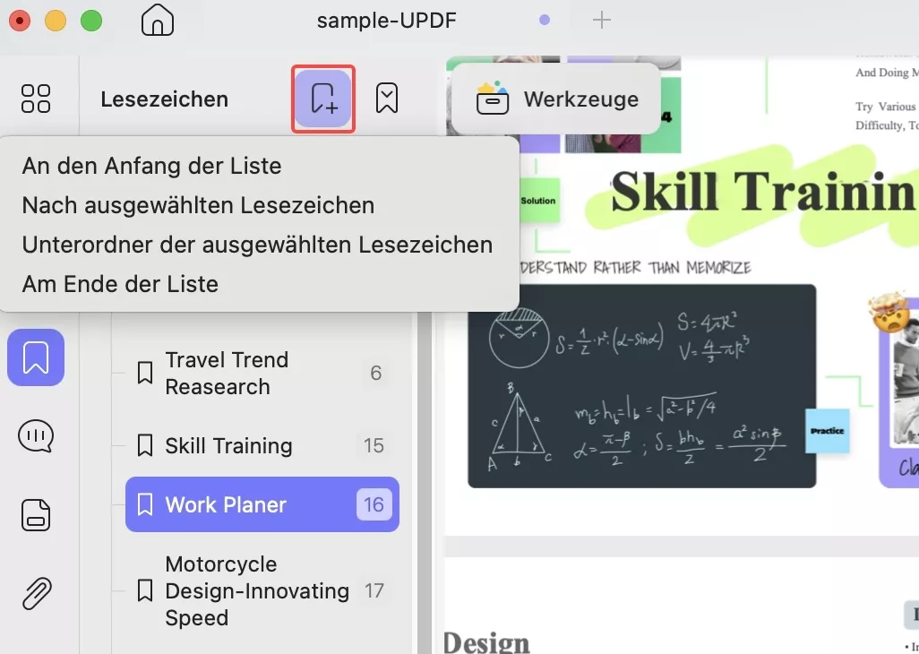 Lesezeichen zu PDF mit updf hinzufügen