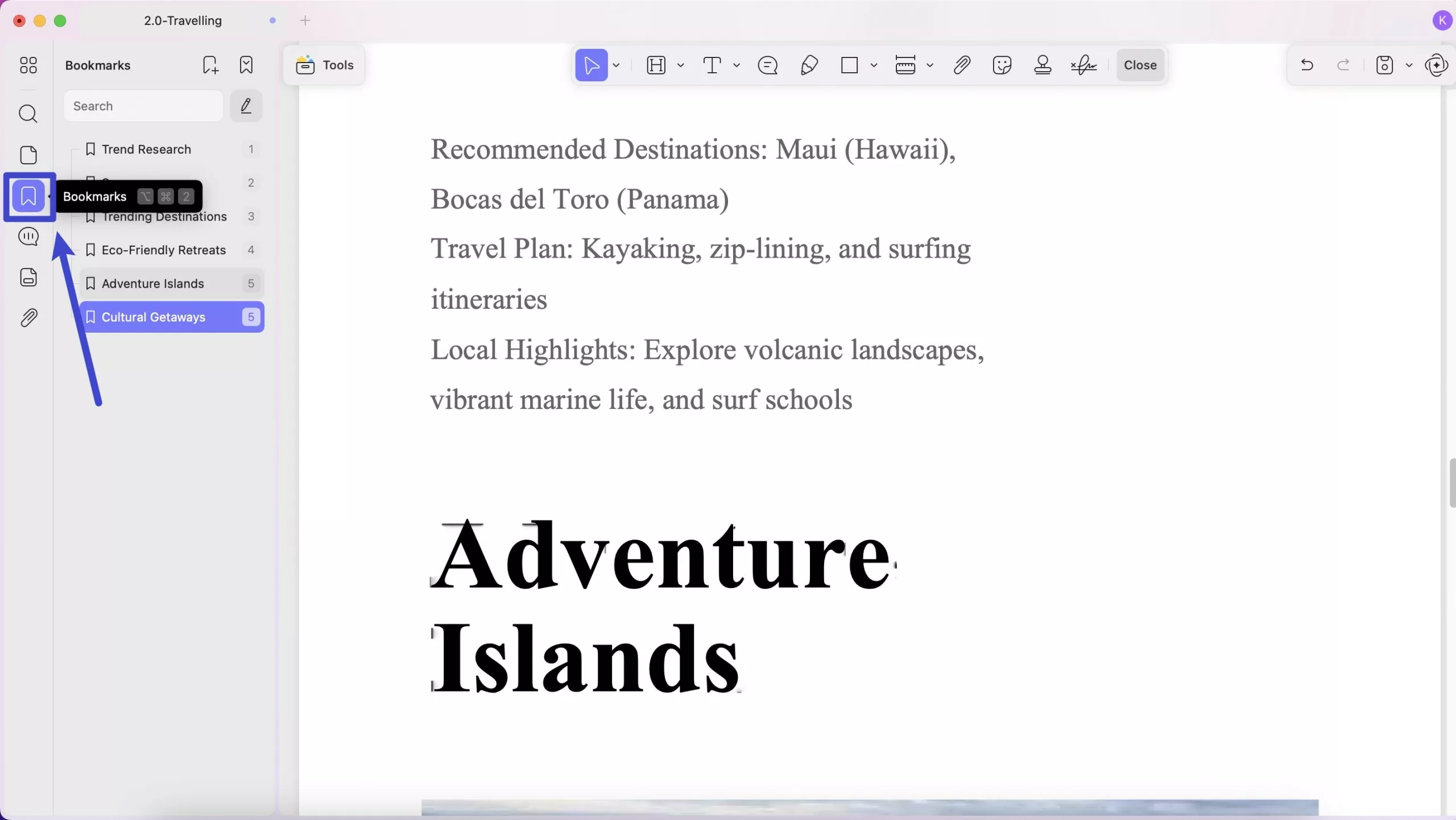 select bookmark from left menu