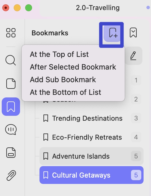 add bookmark to pdf with updf
