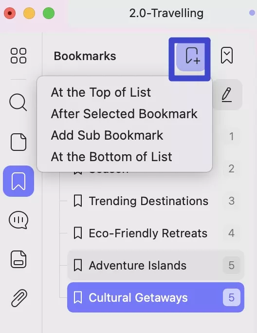 add bookmark to pdf with updf