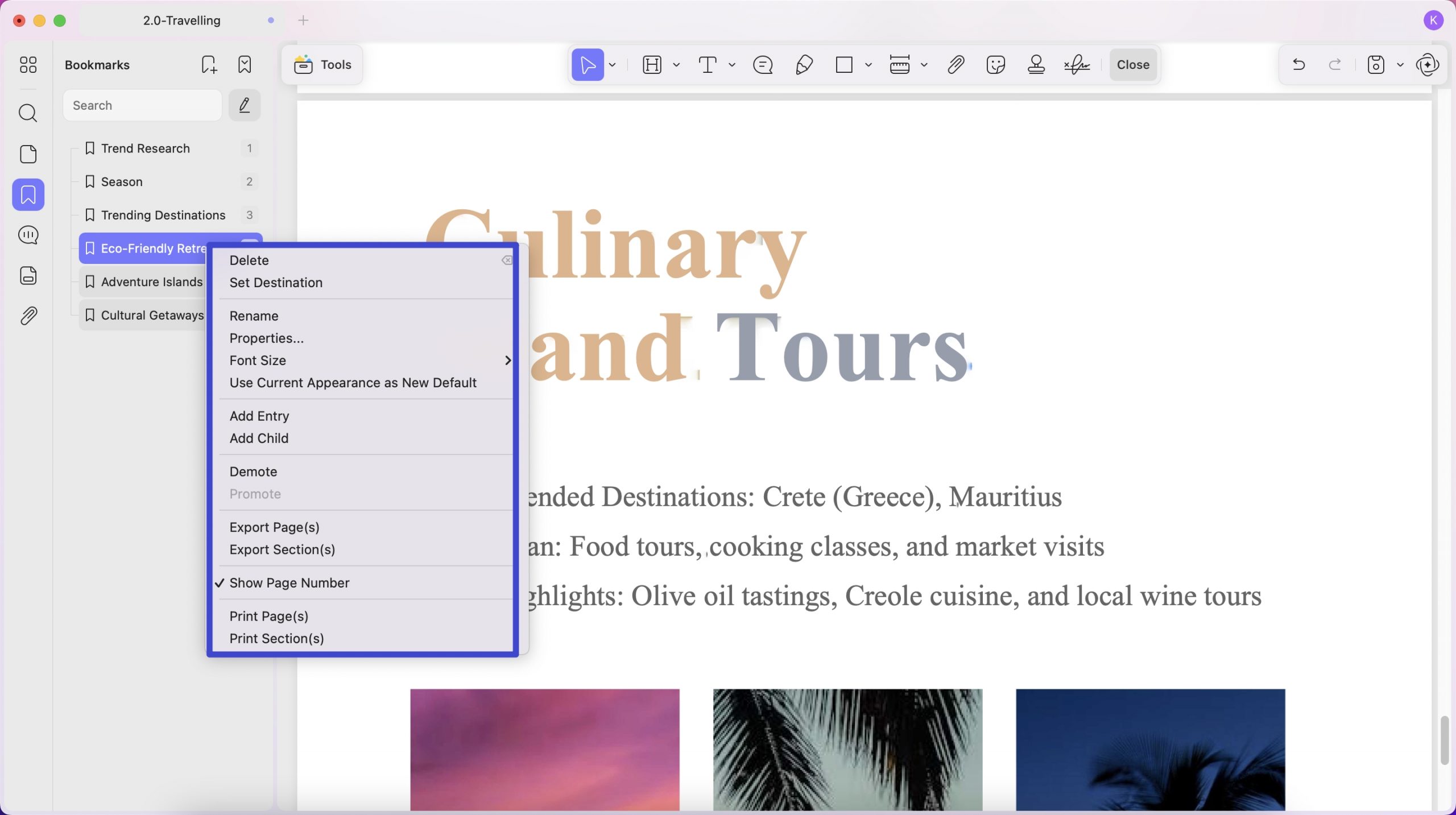 delete bookmark in pdf