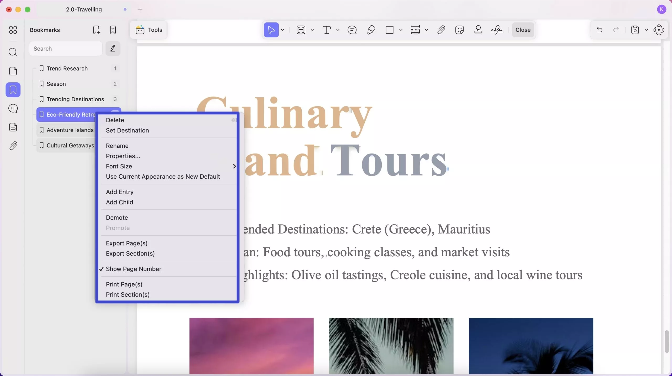 delete bookmark in pdf