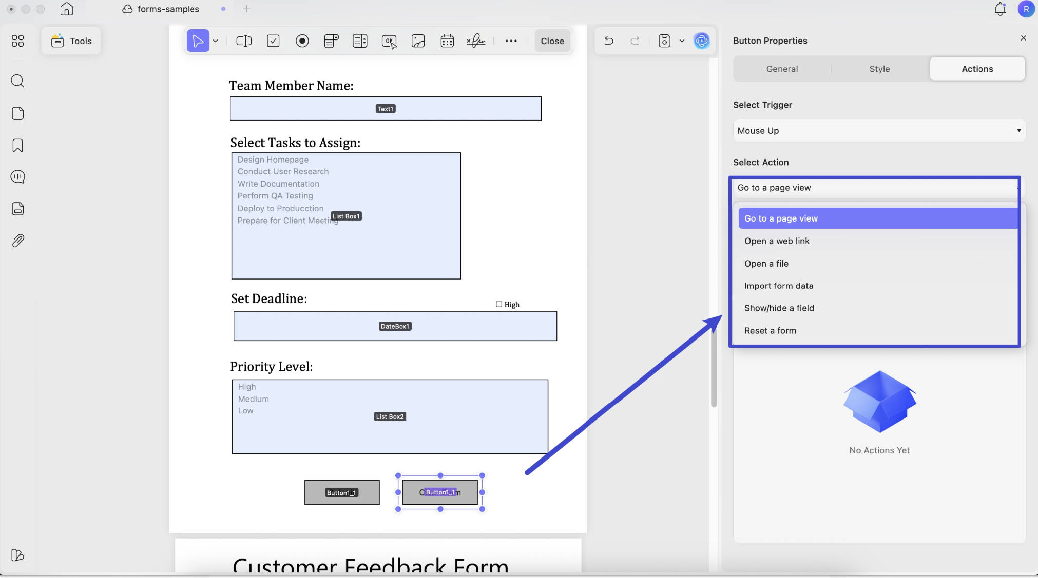 Set button action with updf mac