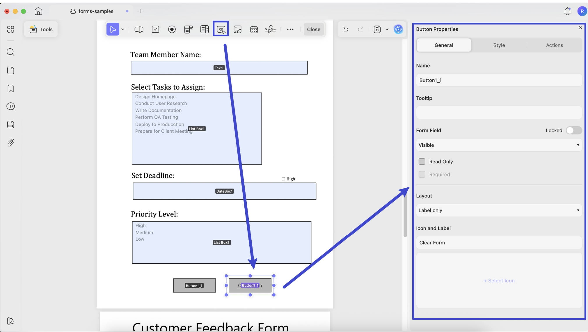 Button properties with UPDF on Mac