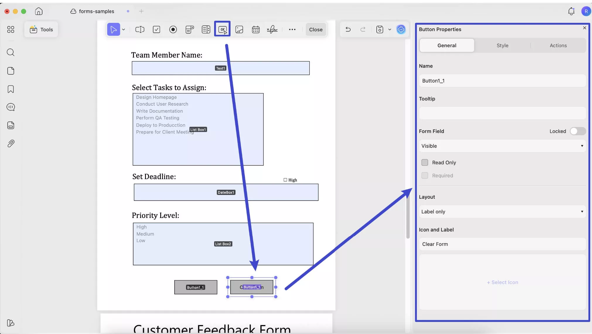 Button properties with UPDF on Mac
