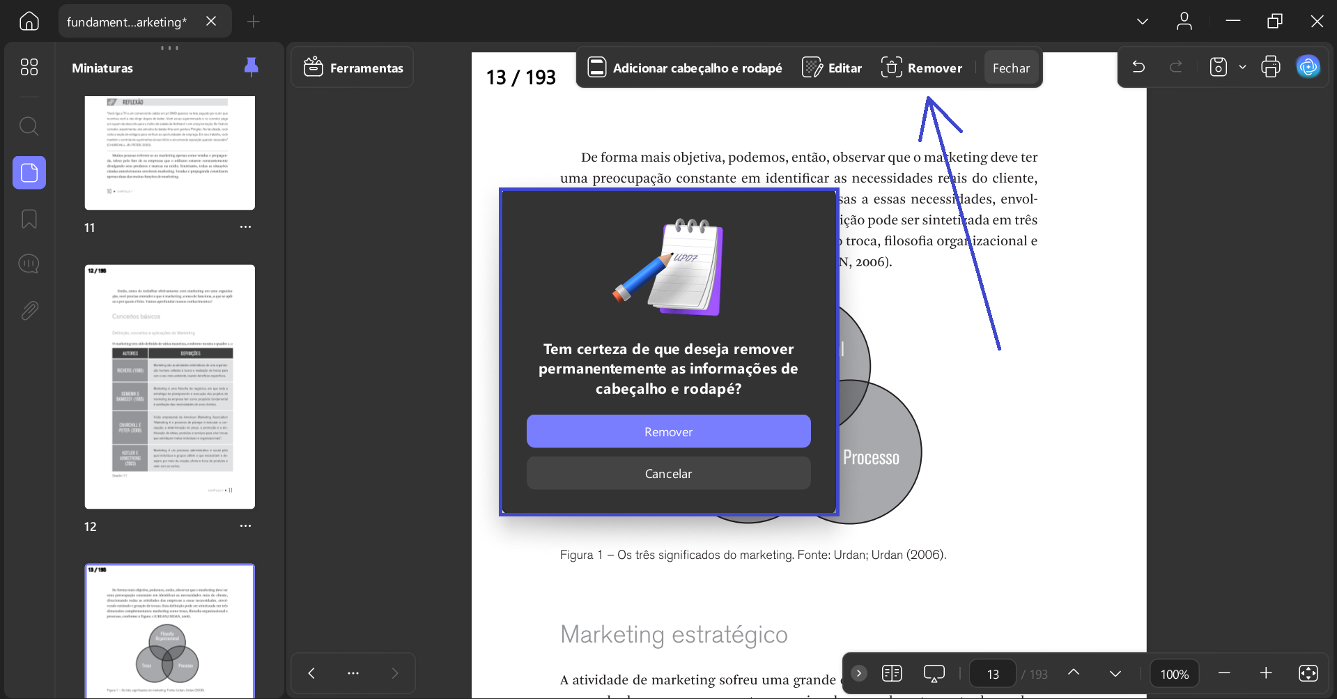 remover cabeçalho e rodapé do pdf