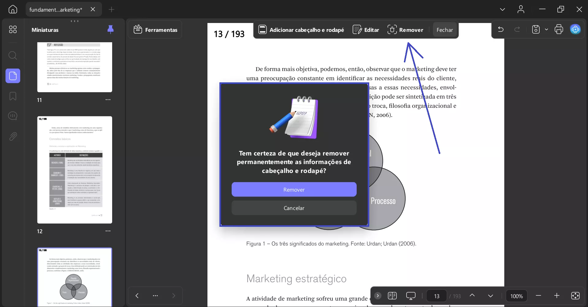 remover cabeçalho e rodapé do pdf
