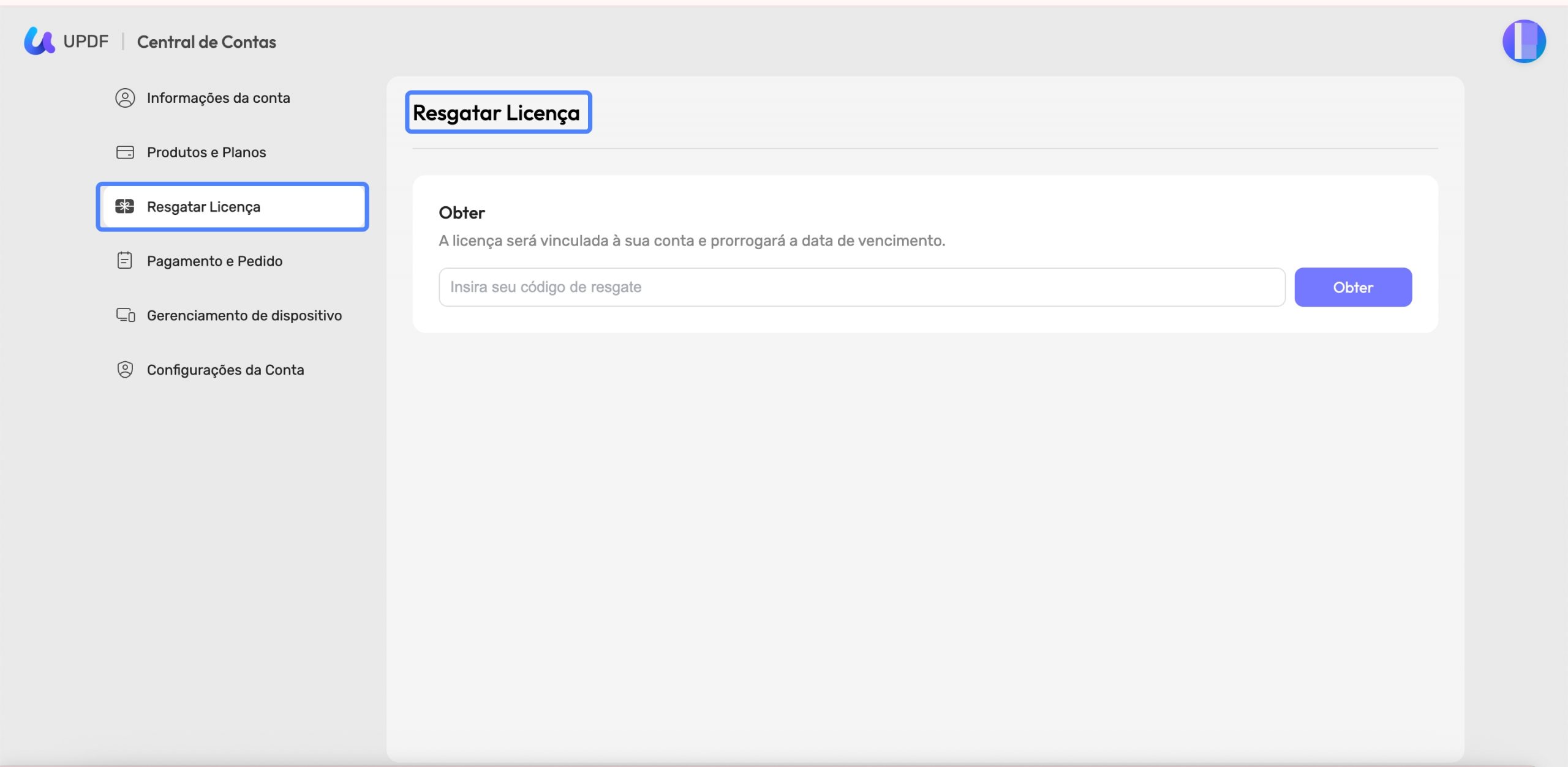 resgatar licença