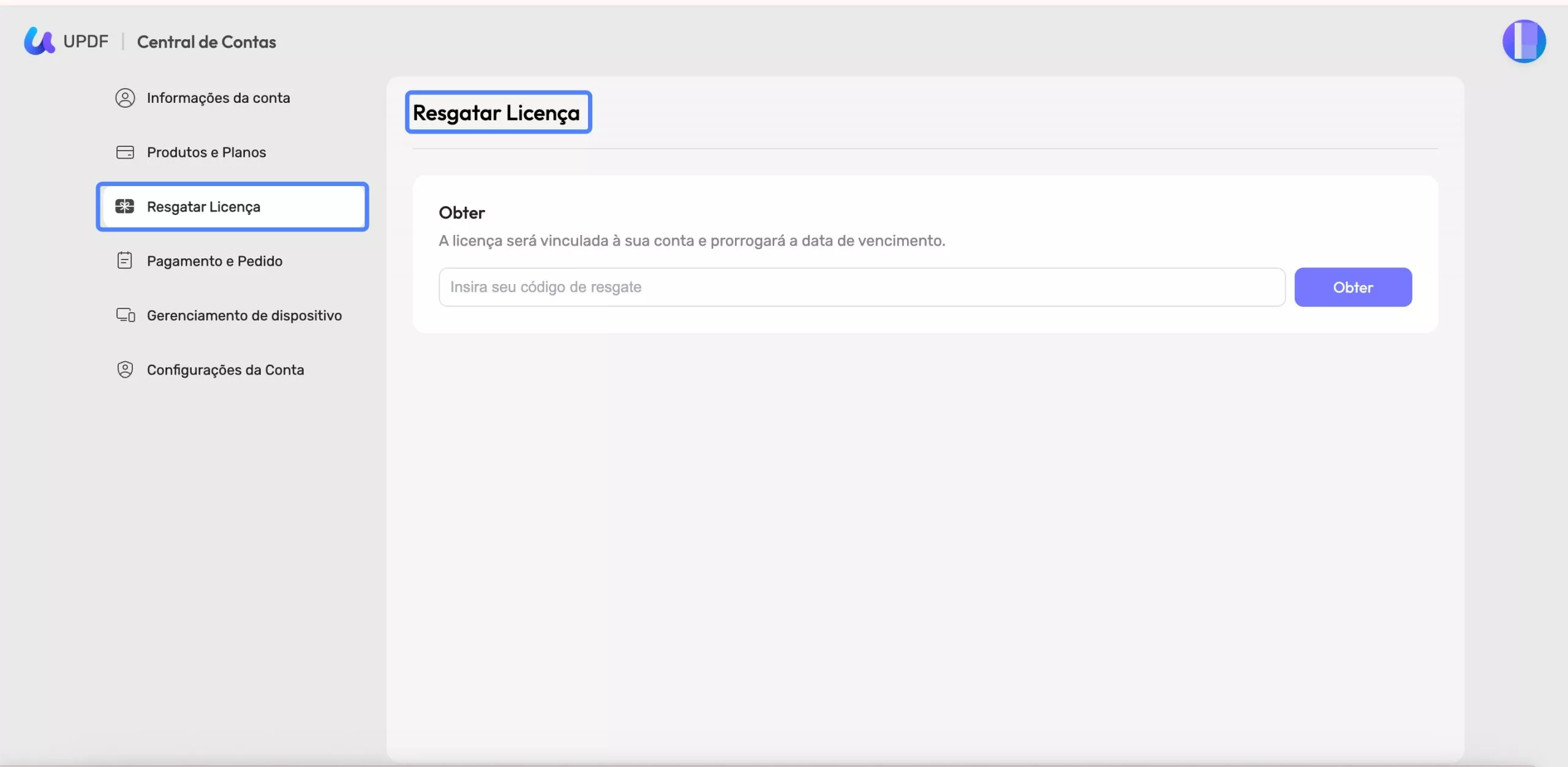 resgatar licença