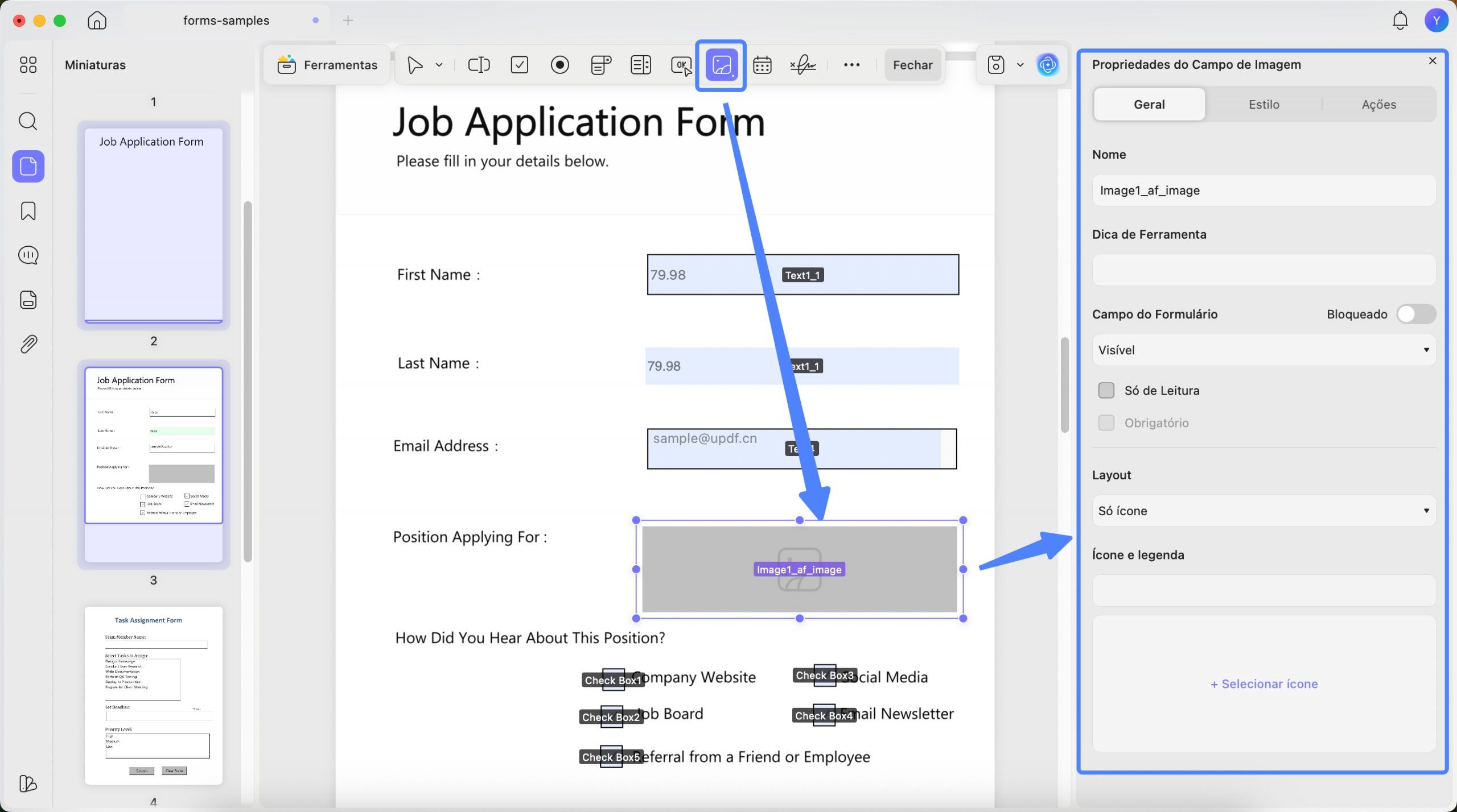criar campo de imagem em formulário pdf updf mac