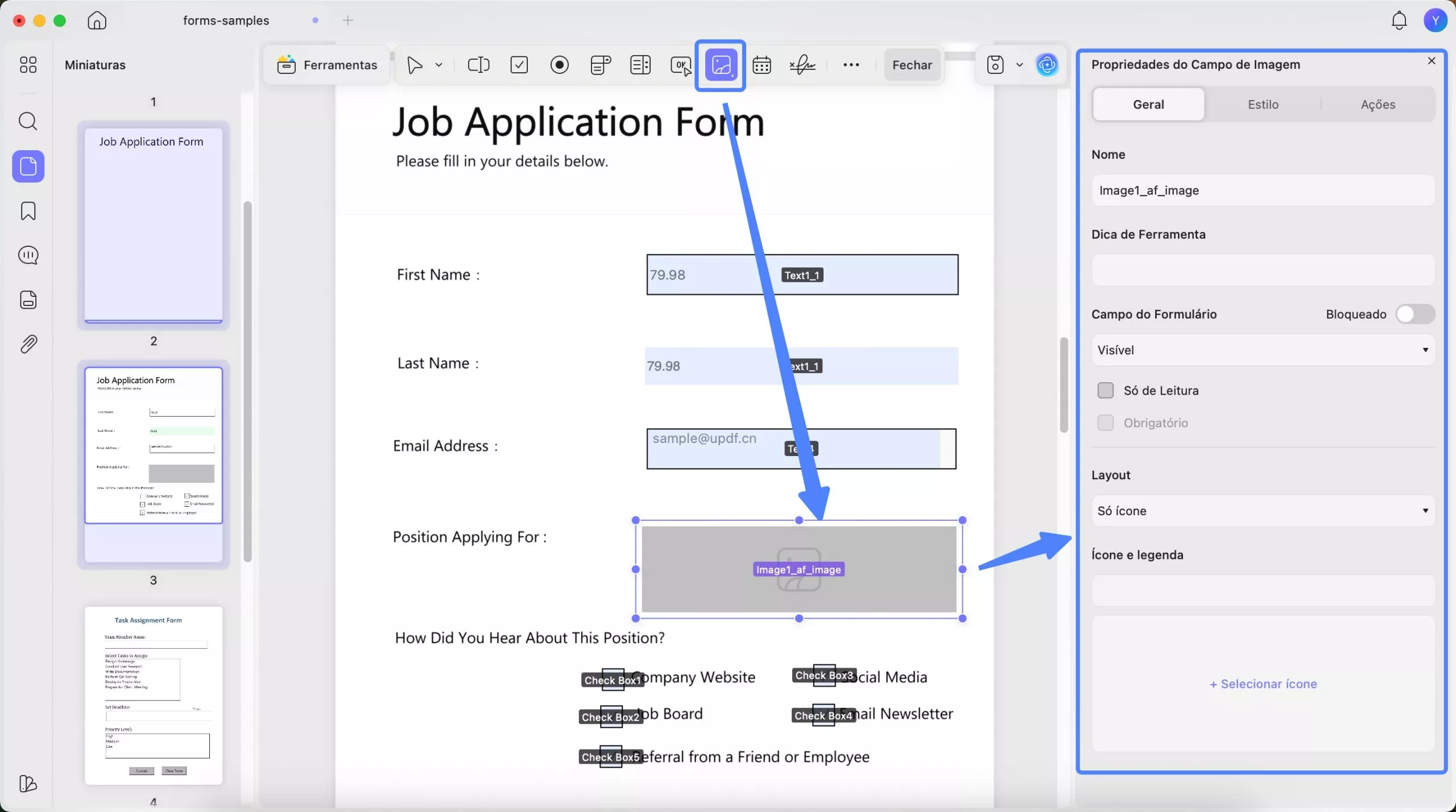 criar campo de imagem em formulário pdf updf mac