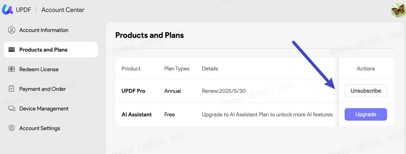 cancel subscription updf