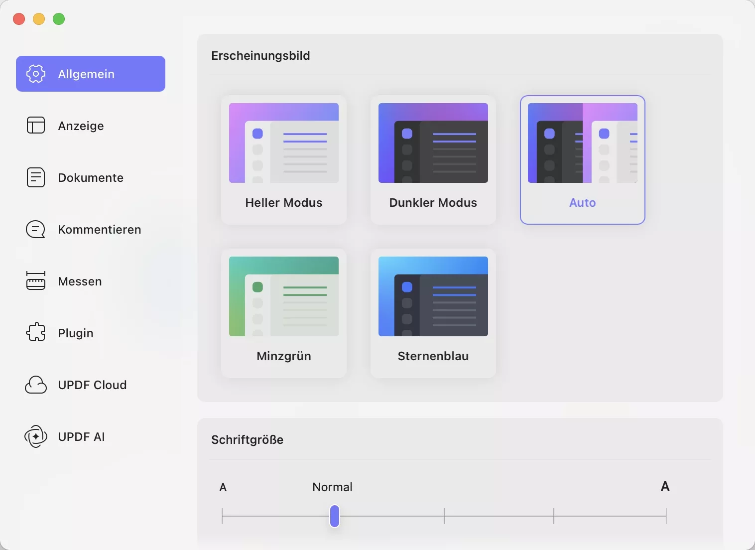 Ändern Sie das Erscheinungsbild und die Schriftgröße updf mac
