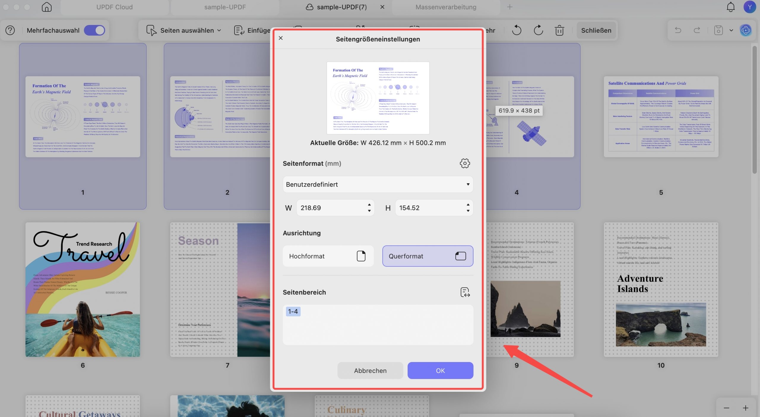 Ändern Sie die Seitengröße in PDF auf Mac.