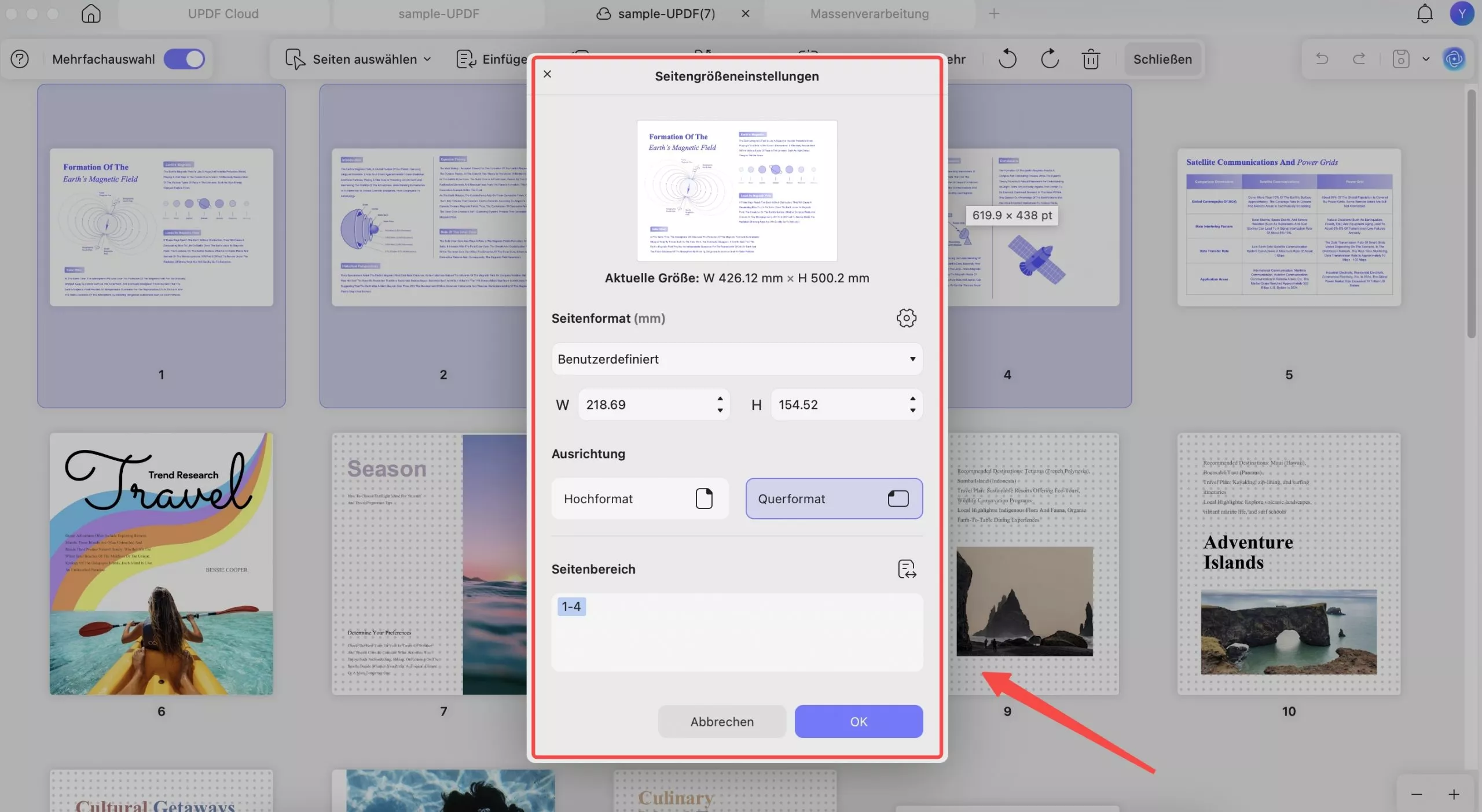 Ändern Sie die Seitengröße in PDF auf Mac.