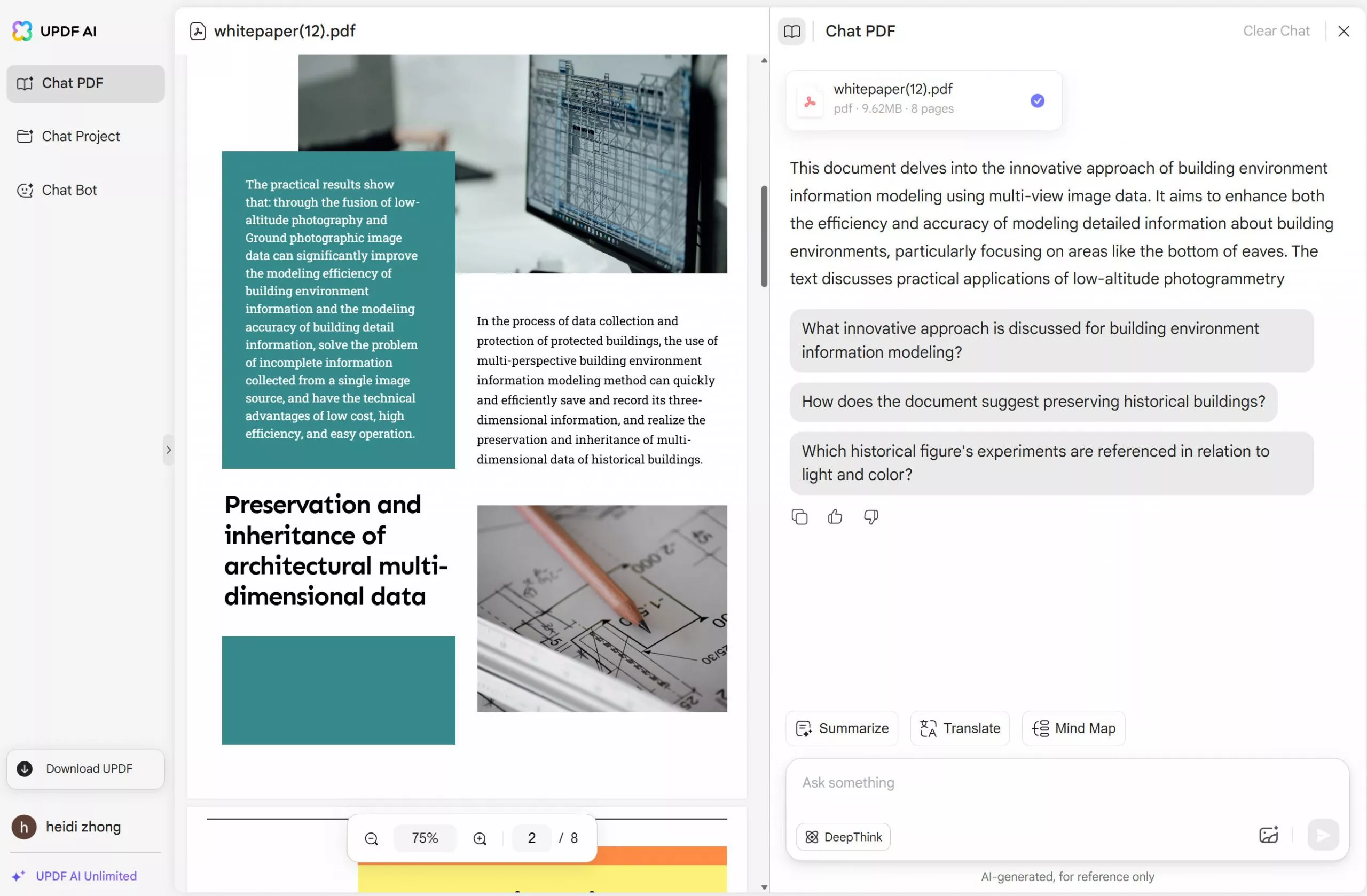 chat pdf updf ai online interface