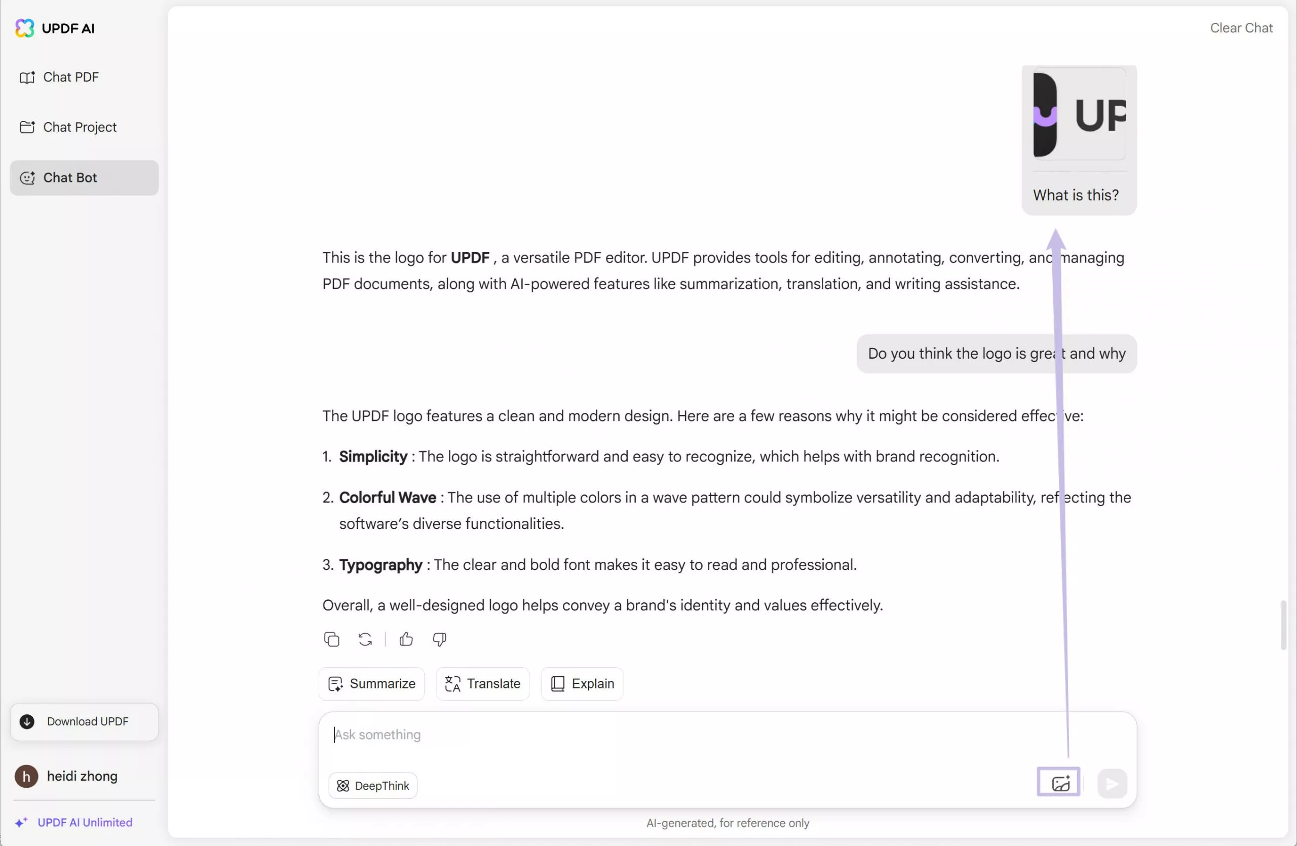 chat with image updf ai online