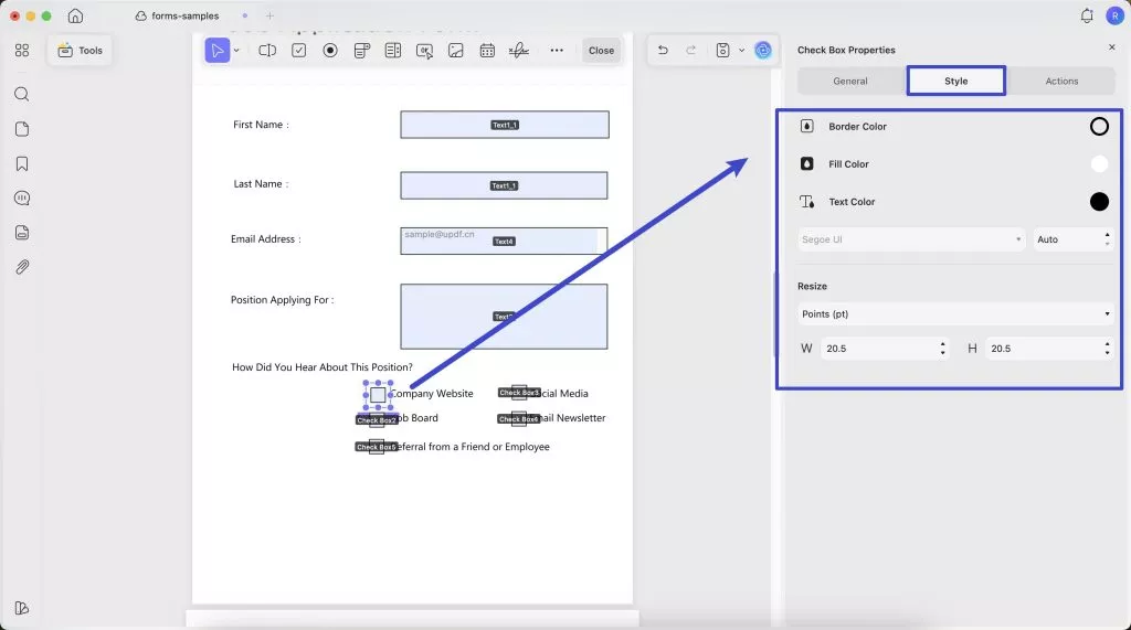 checkbox style updf mac