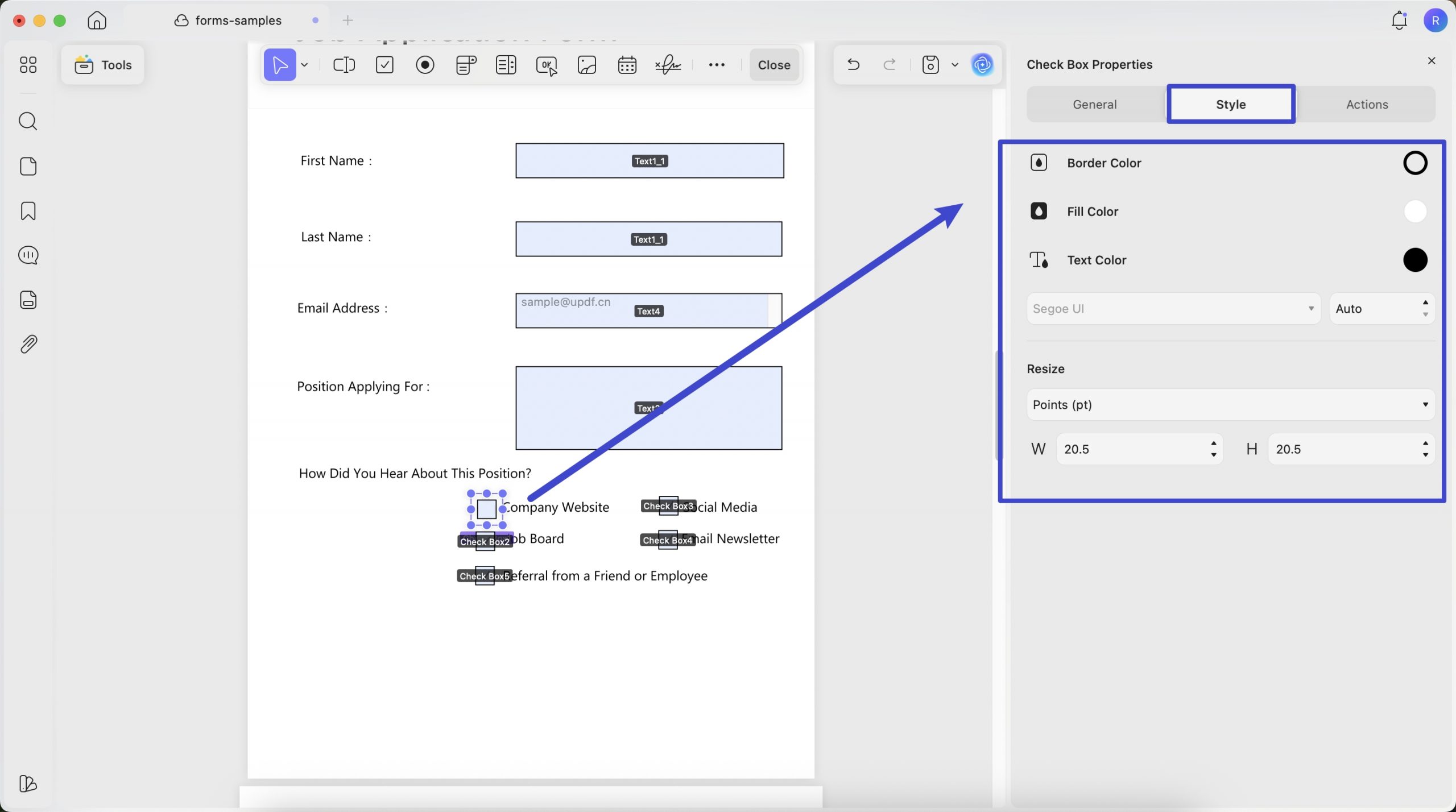 checkbox style updf mac