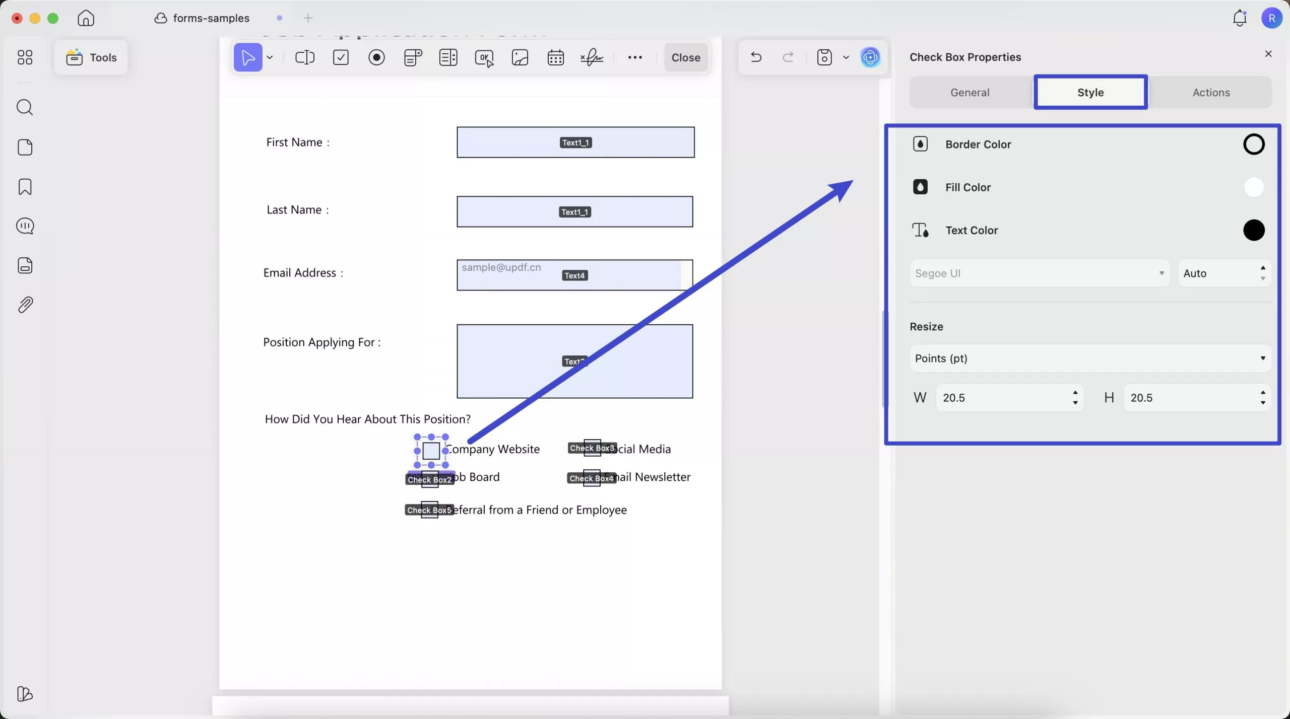 checkbox style updf mac