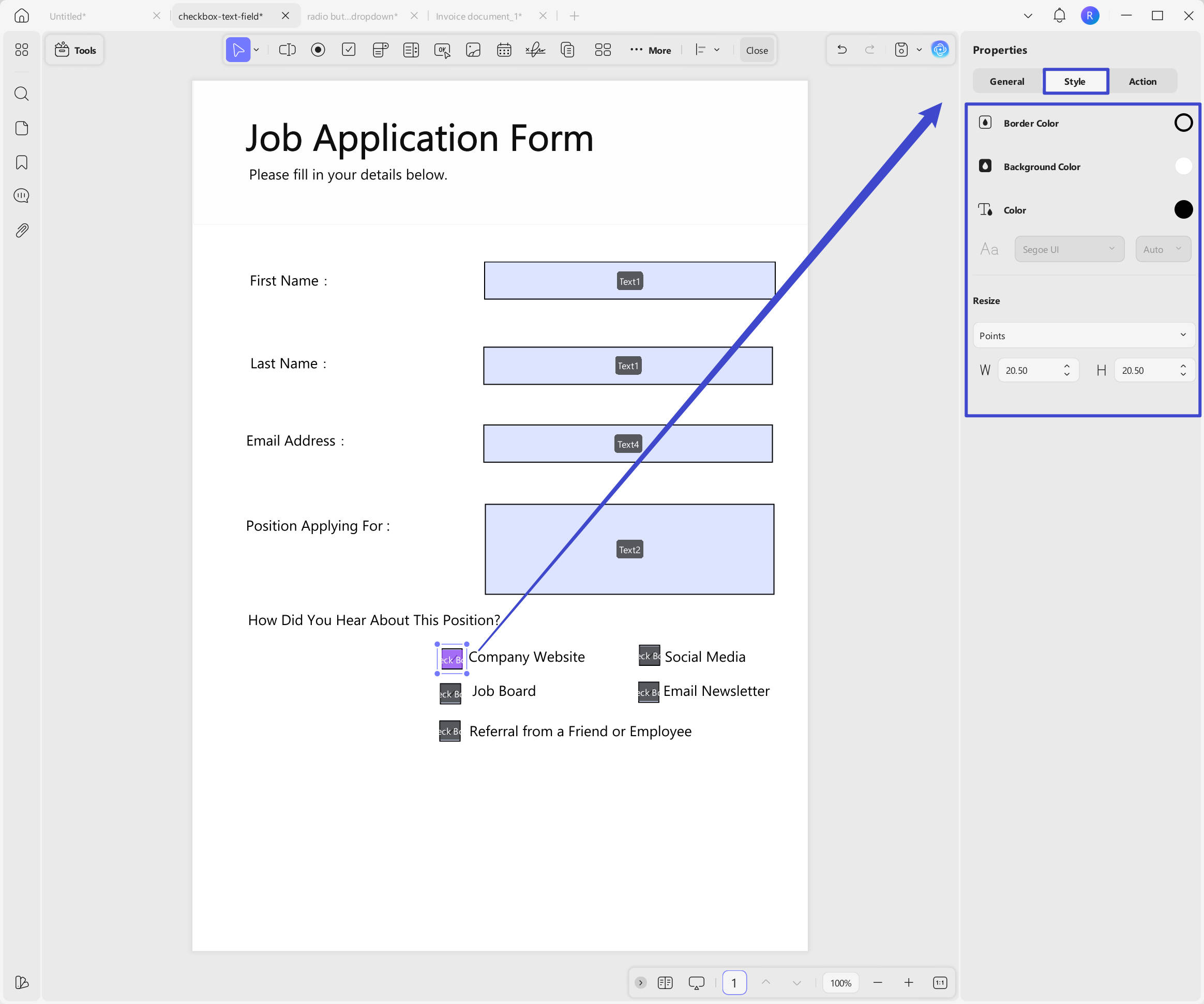 Checkbox style with UPDF on Windows