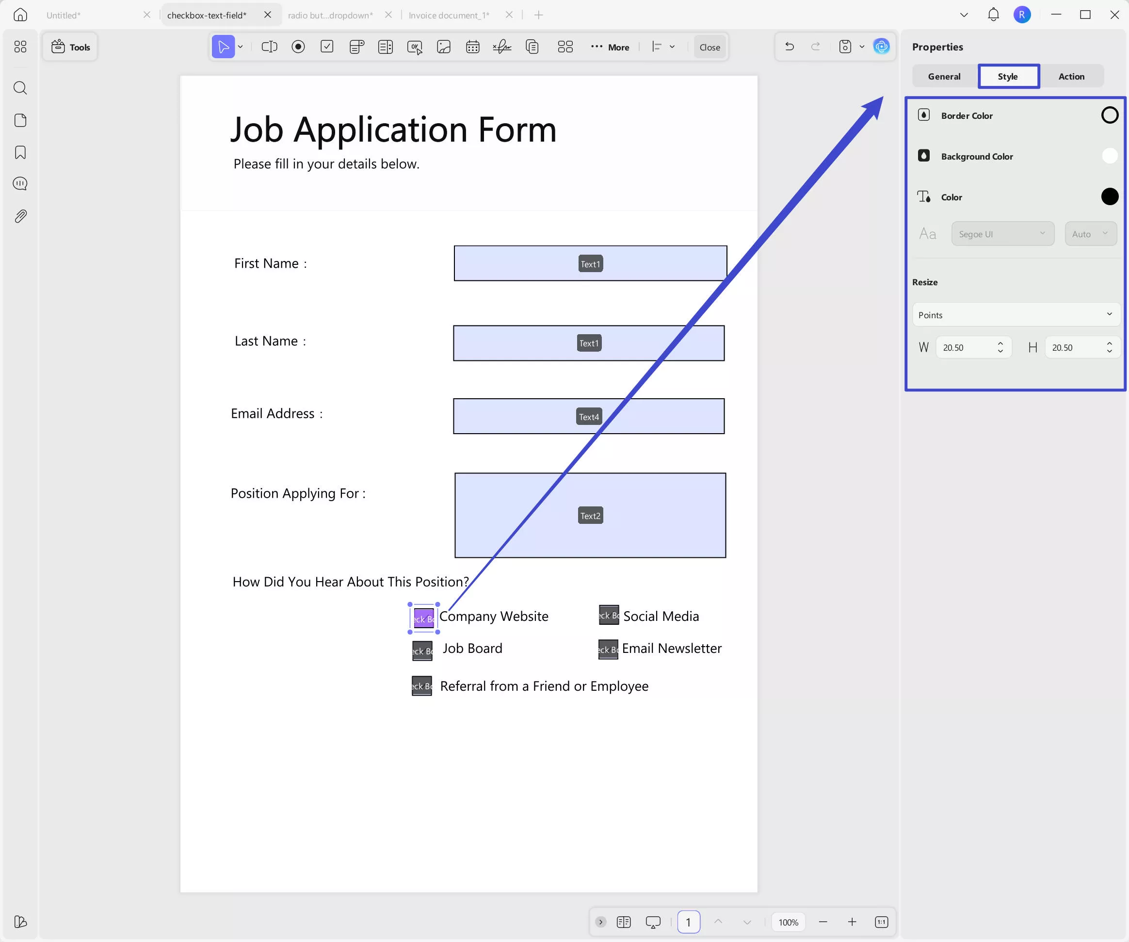 Checkbox style with UPDF on Windows