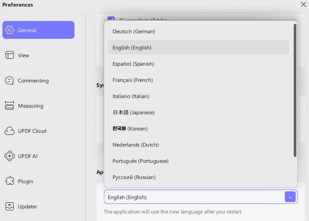 choose language updf preferences updf windows 2