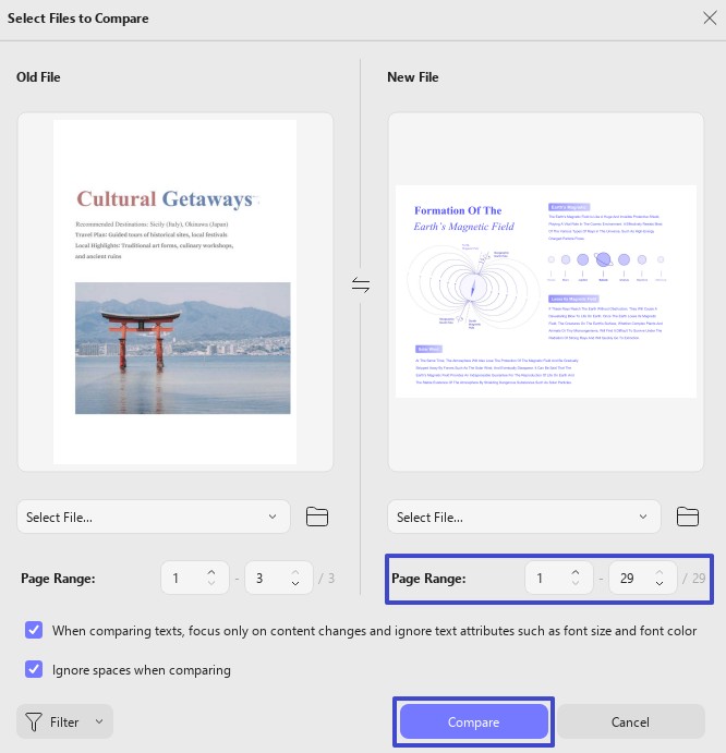 choose page range to compare updf windows 2