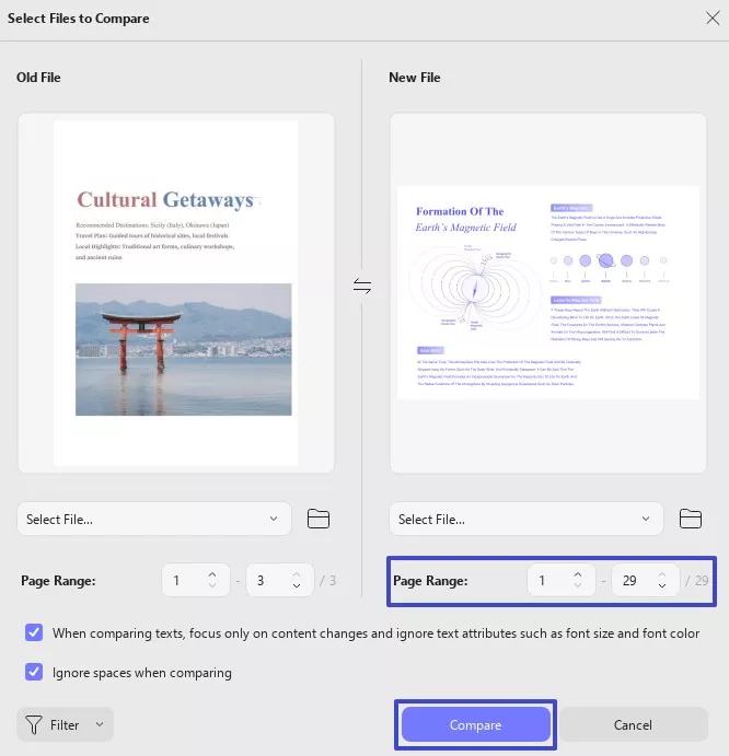 choose page range to compare updf windows 2