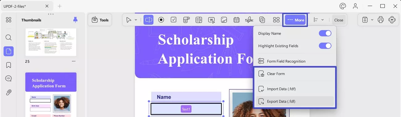 Vymazat nebo importovat data formuláře v aplikaci UPDF ve Windows 2