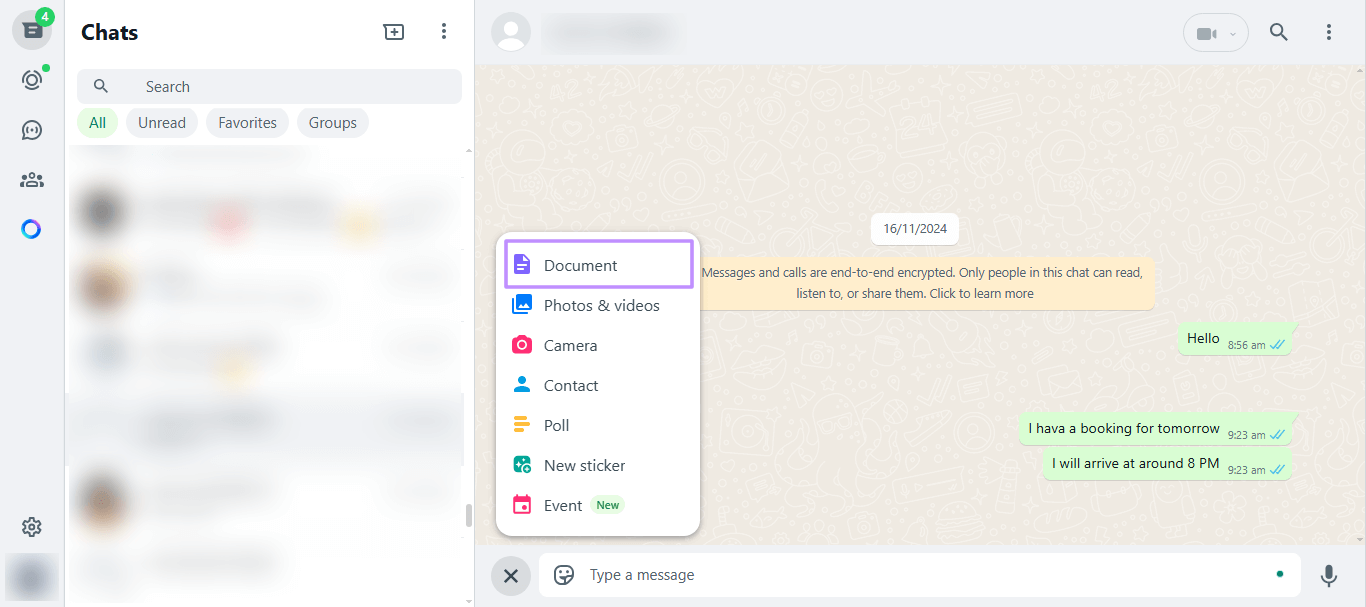 click document and open your pdf whatsapp web