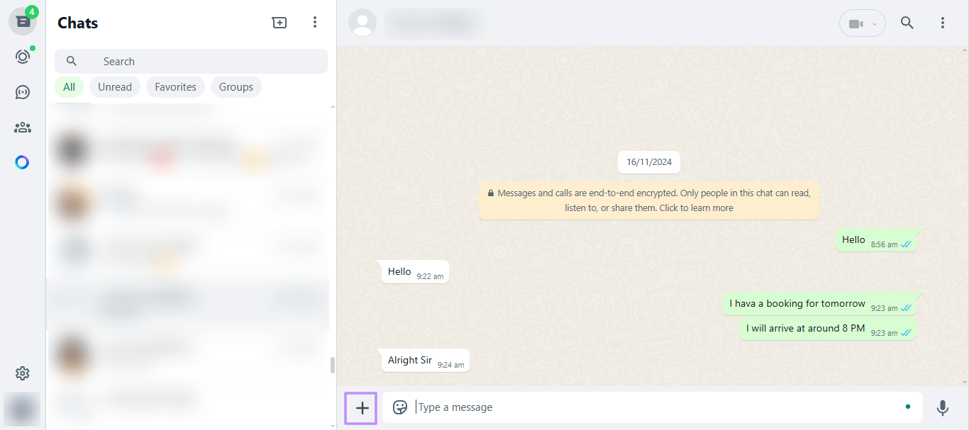 click the plus icon whatsapp web